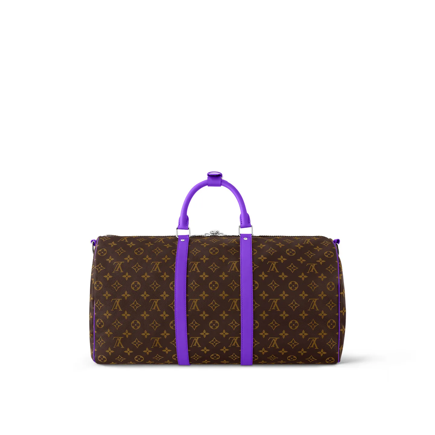 Louis Vuitton Keepall Bandouliere 50 Travel Bag / Brown/ Violet Silver Hardware - Image 3