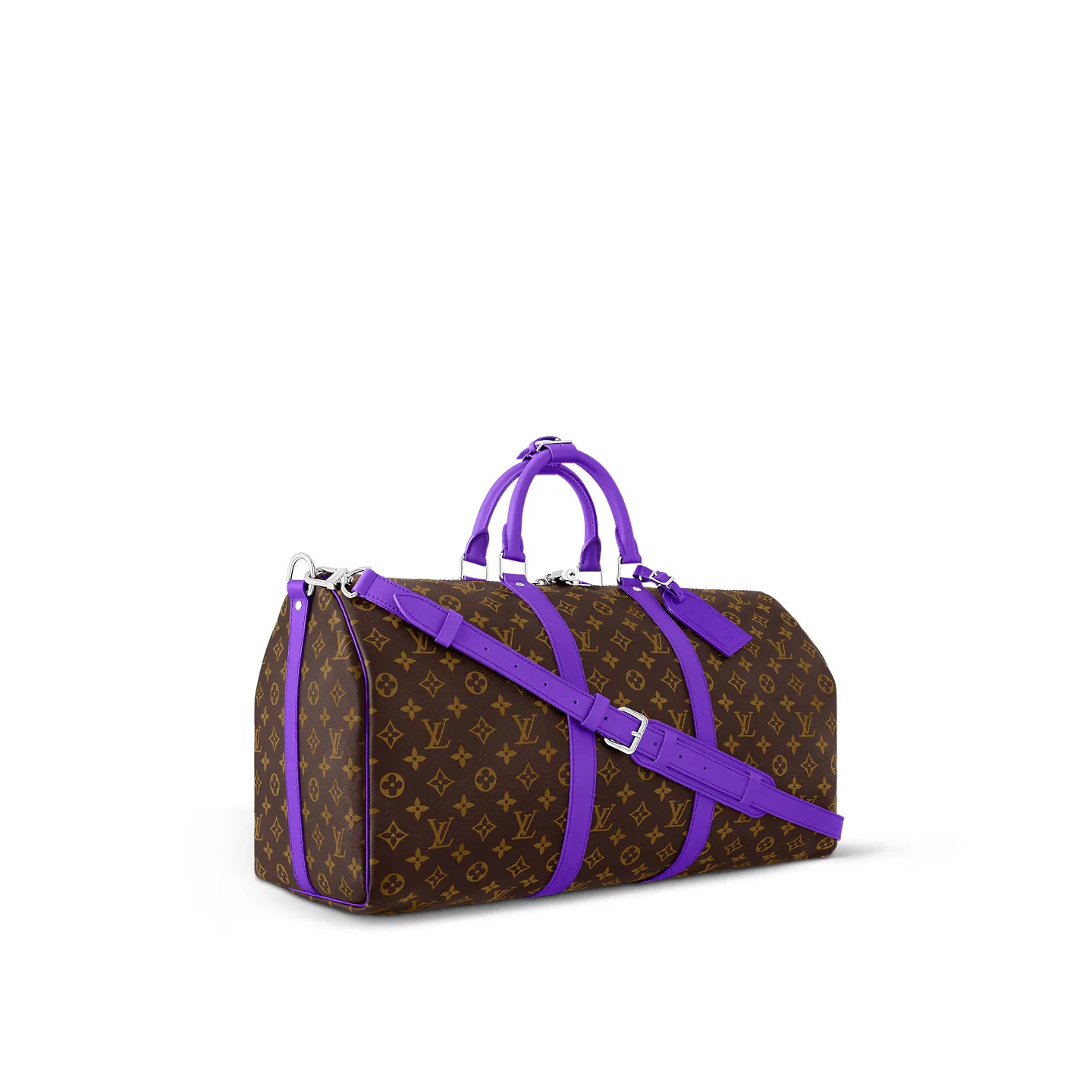 Louis Vuitton Keepall Bandouliere 50 Travel Bag / Brown/ Violet Silver Hardware - Image 2