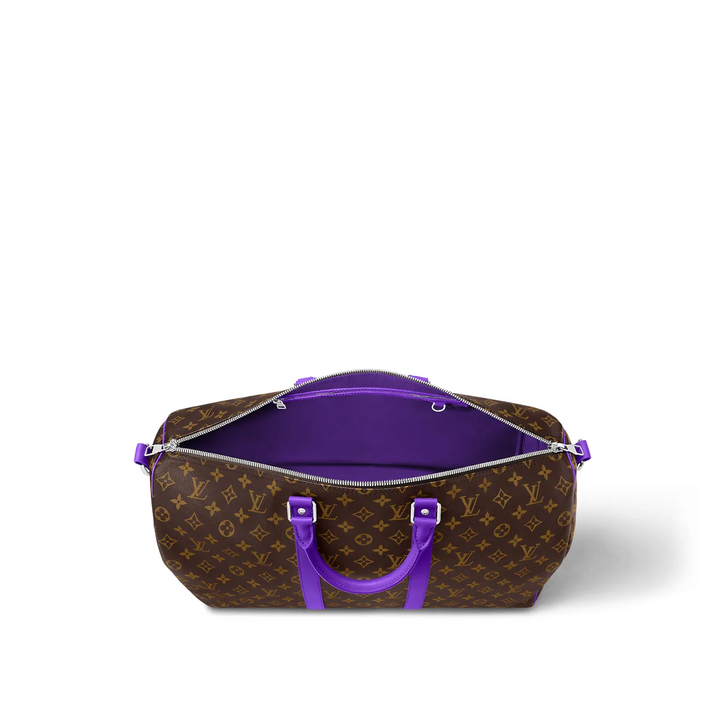 Louis Vuitton Keepall Bandouliere 50 Travel Bag / Brown/ Violet Silver Hardware - Image 4
