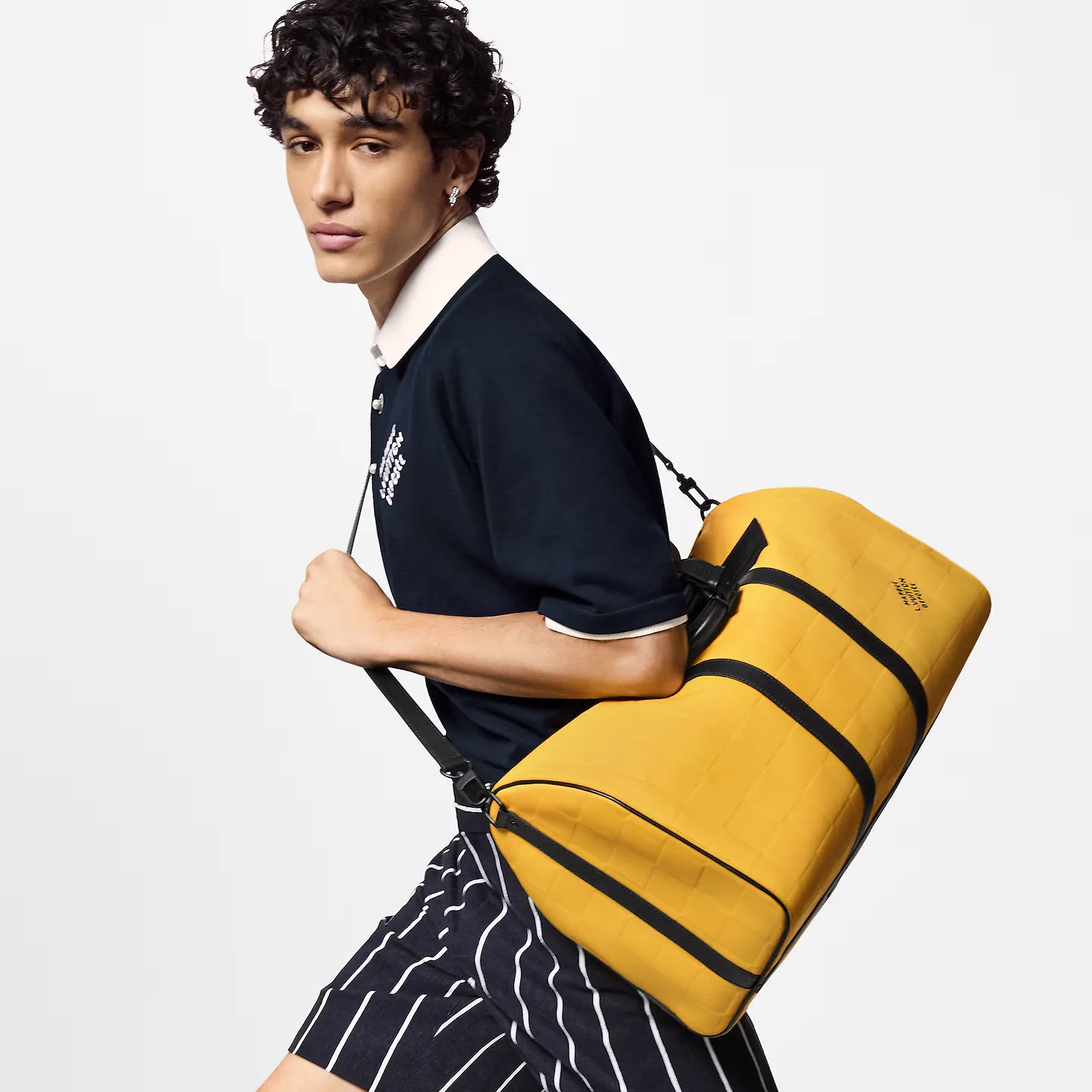 Alternative view of Louis Vuitton Keepall Bandouliere 50 Travel Bag / Yellow Black Hardware