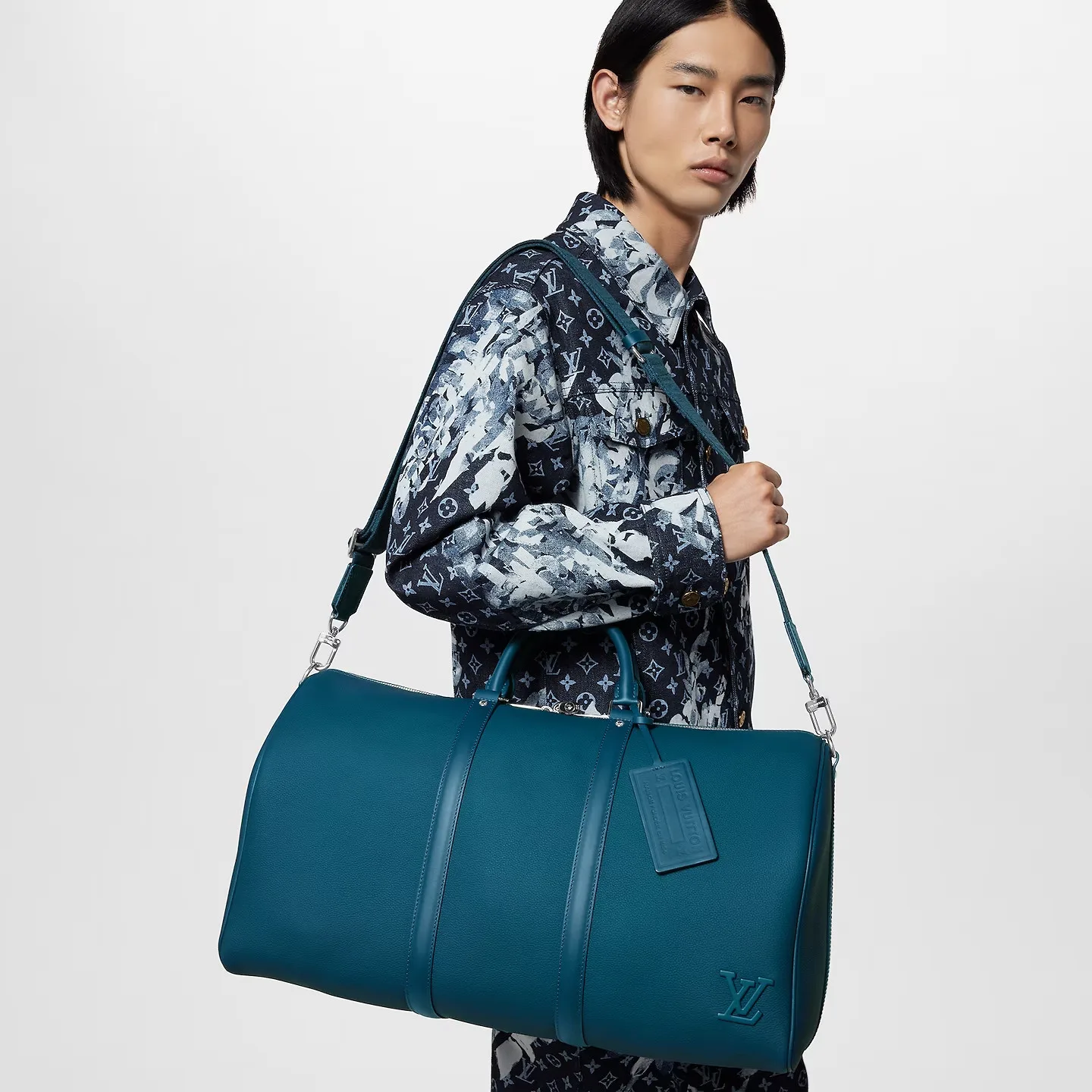 Alternative view of Louis Vuitton Keepall Bandouliere 50 Travel Bag / Dark Blue Silver Hardware