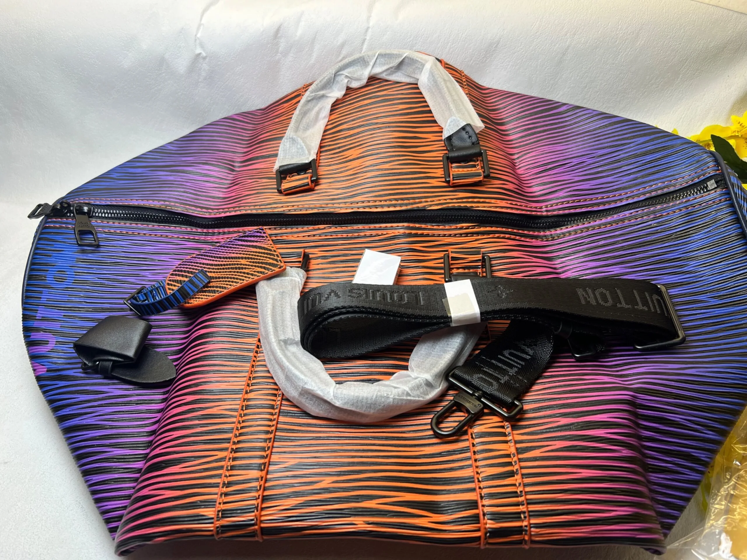 Louis Vuitton Keepall Bandouliere 50 Travel Bag / Gradient Electric Sun Black Hardware - Image 3
