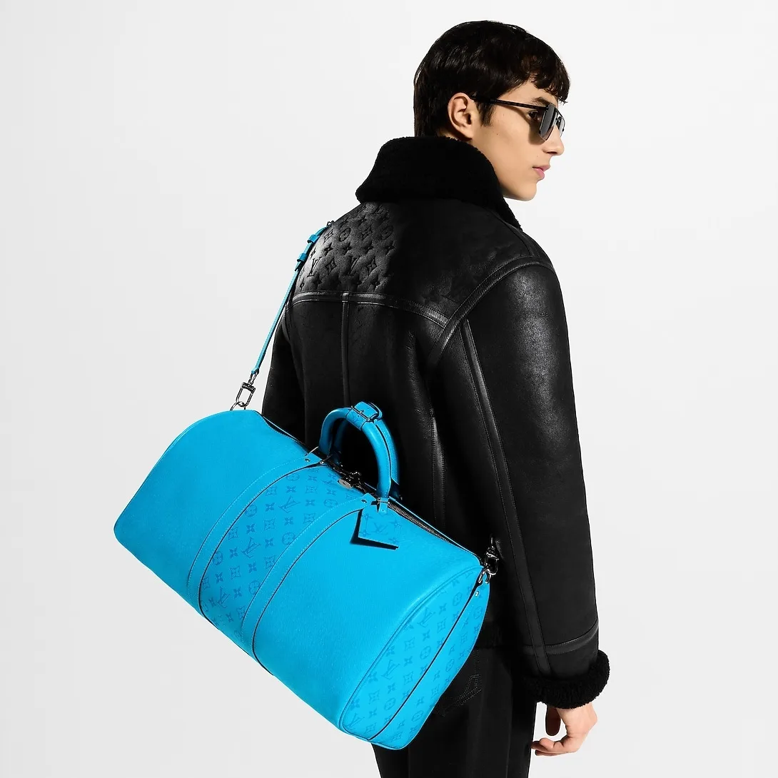 Alternative view of Louis Vuitton Keepall Bandouliere 50 Travel Bag / Tropical Blue Silver Hardware