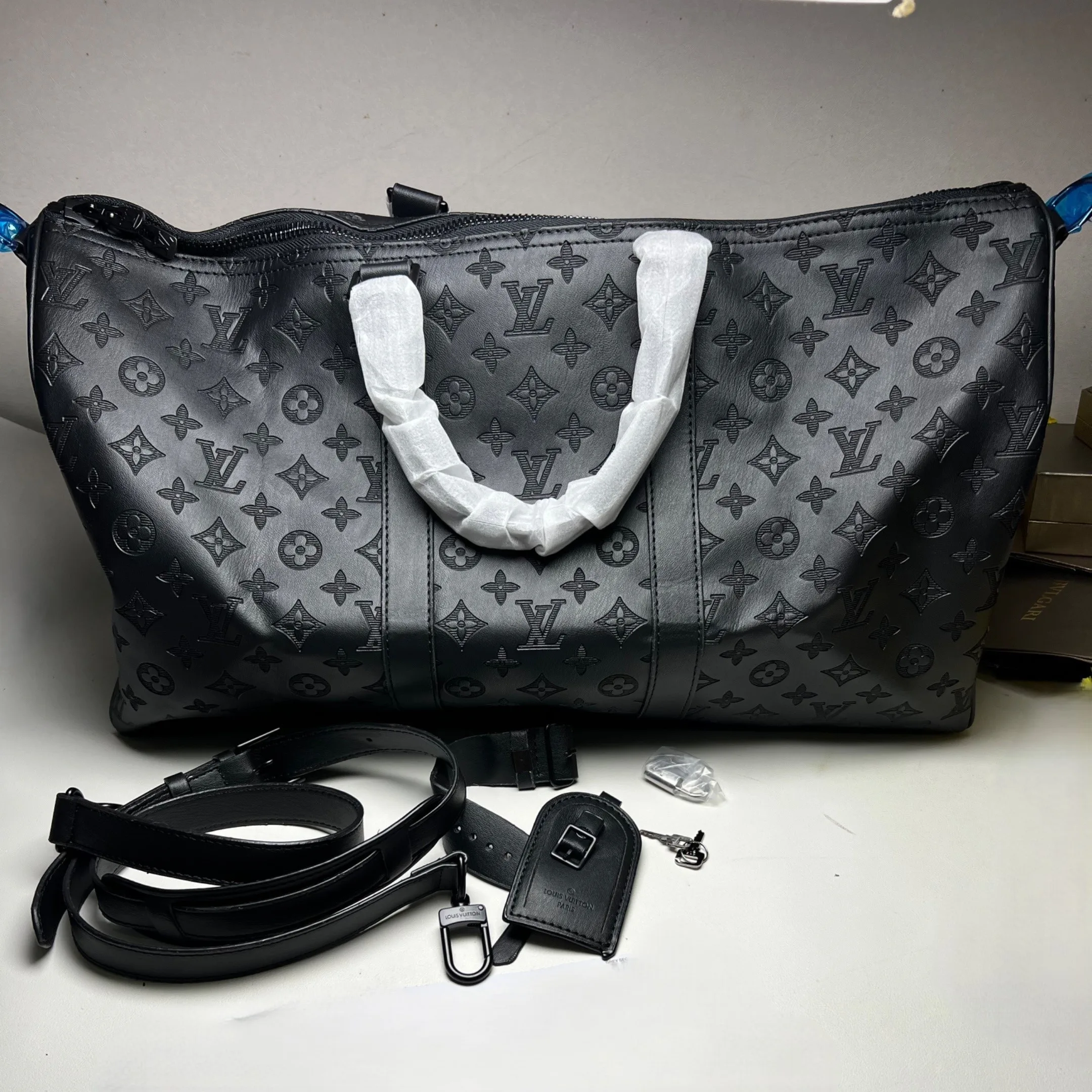 Louis Vuitton Keepall Bandouliere 50 Travel Bag / Black Matte Black Hardware - Image 4