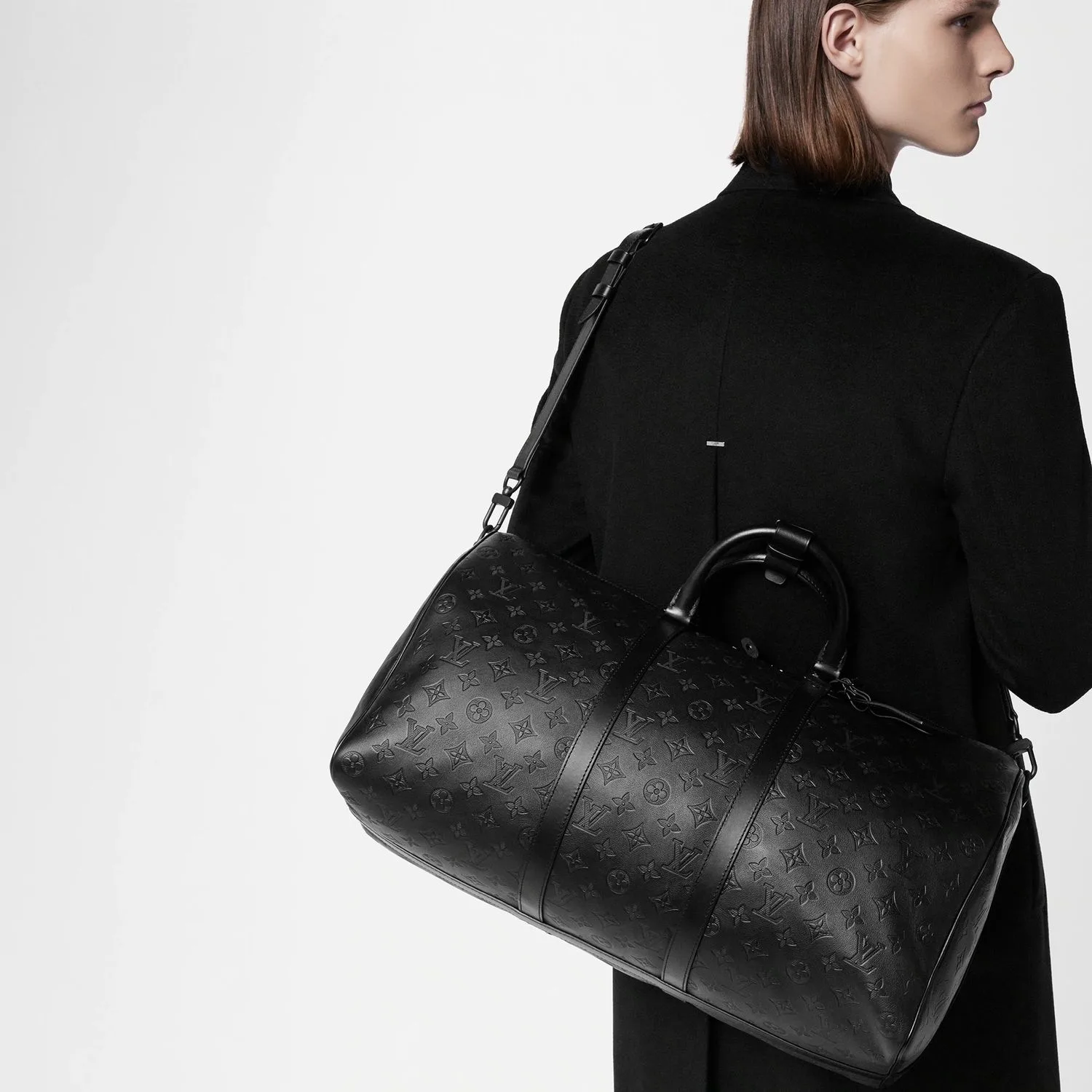 Alternative view of Louis Vuitton Keepall Bandouliere 50 Travel Bag / Black Monogram Shadow Matte Black Hardware