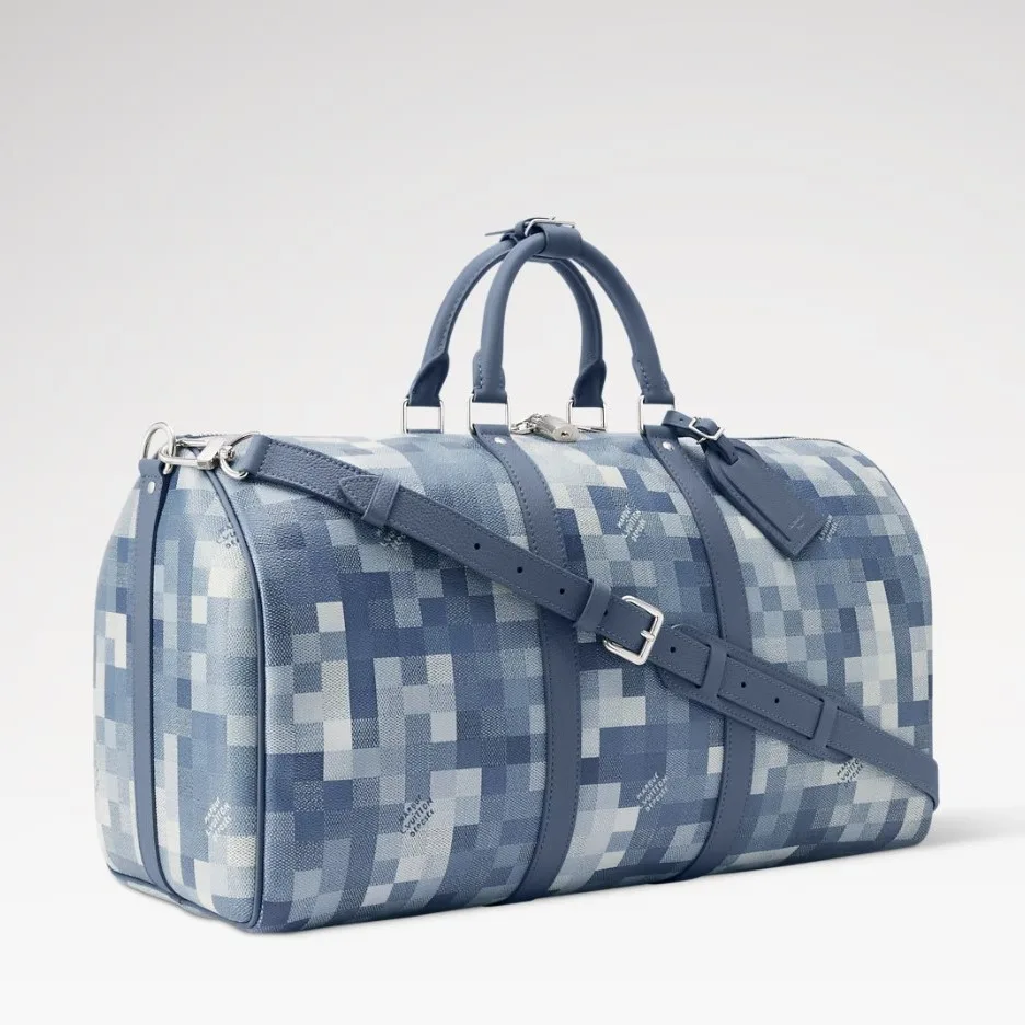 Louis Vuitton Keepall Bandouliere 50 Travel Bag / Blue Damoflage Silver Hardware - Image 3