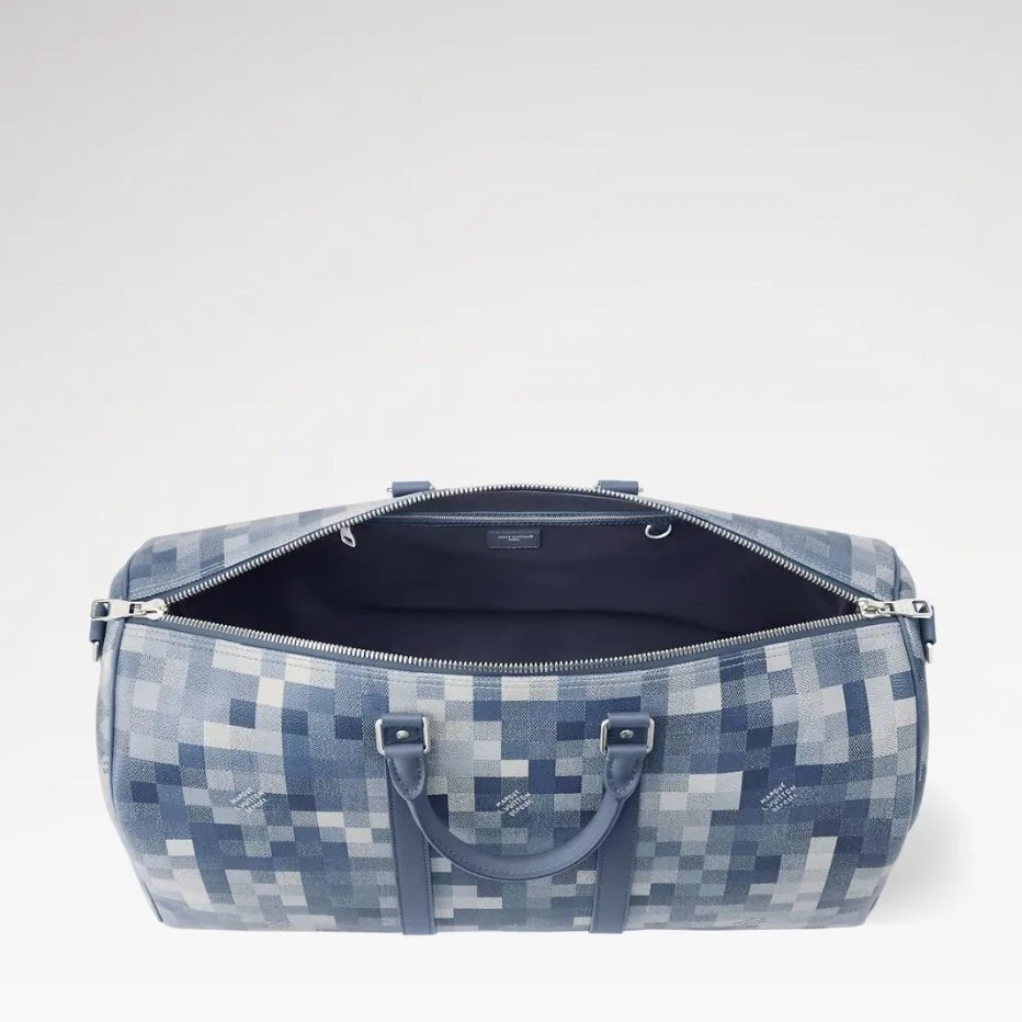 Louis Vuitton Keepall Bandouliere 50 Travel Bag / Blue Damoflage Silver Hardware - Image 4