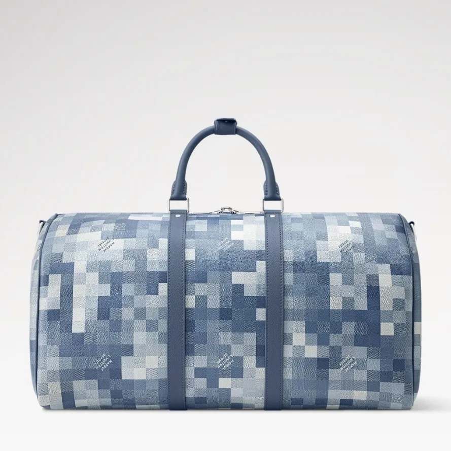 Louis Vuitton Keepall Bandouliere 50 Travel Bag / Blue Damoflage Silver Hardware - Image 5