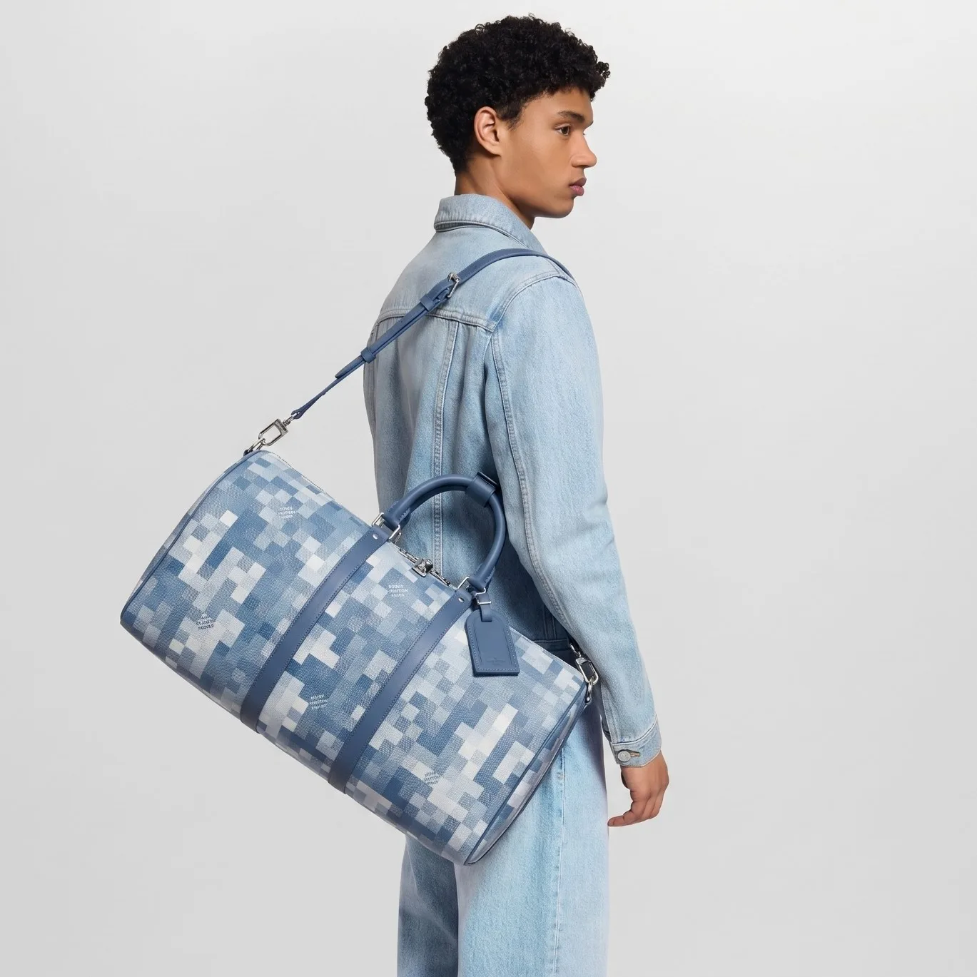 Alternative view of Louis Vuitton Keepall Bandouliere 50 Travel Bag / Blue Damoflage Silver Hardware