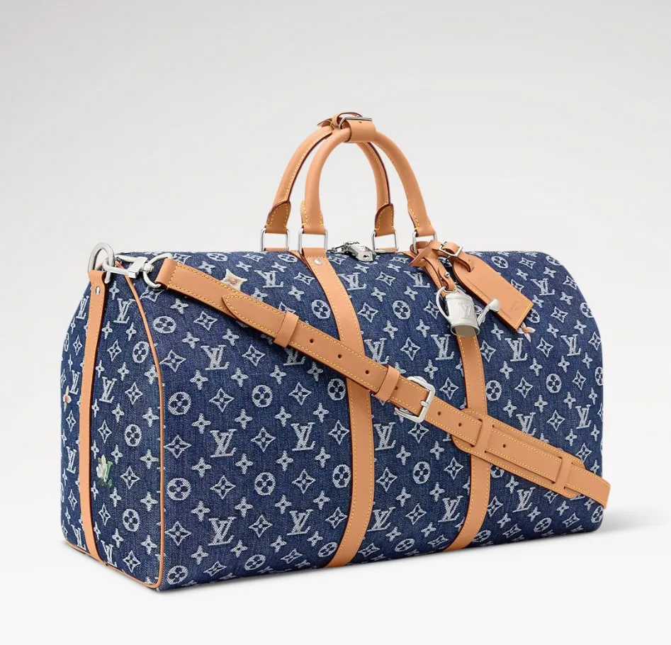 Louis Vuitton Keepall Bandouliere 50 Travel Bag / Blue Denim Silver Hardware - Image 4