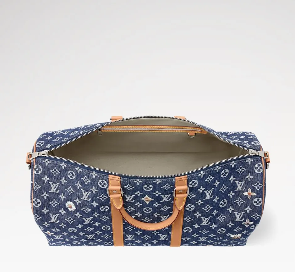 Louis Vuitton Keepall Bandouliere 50 Travel Bag / Blue Denim Silver Hardware - Image 5
