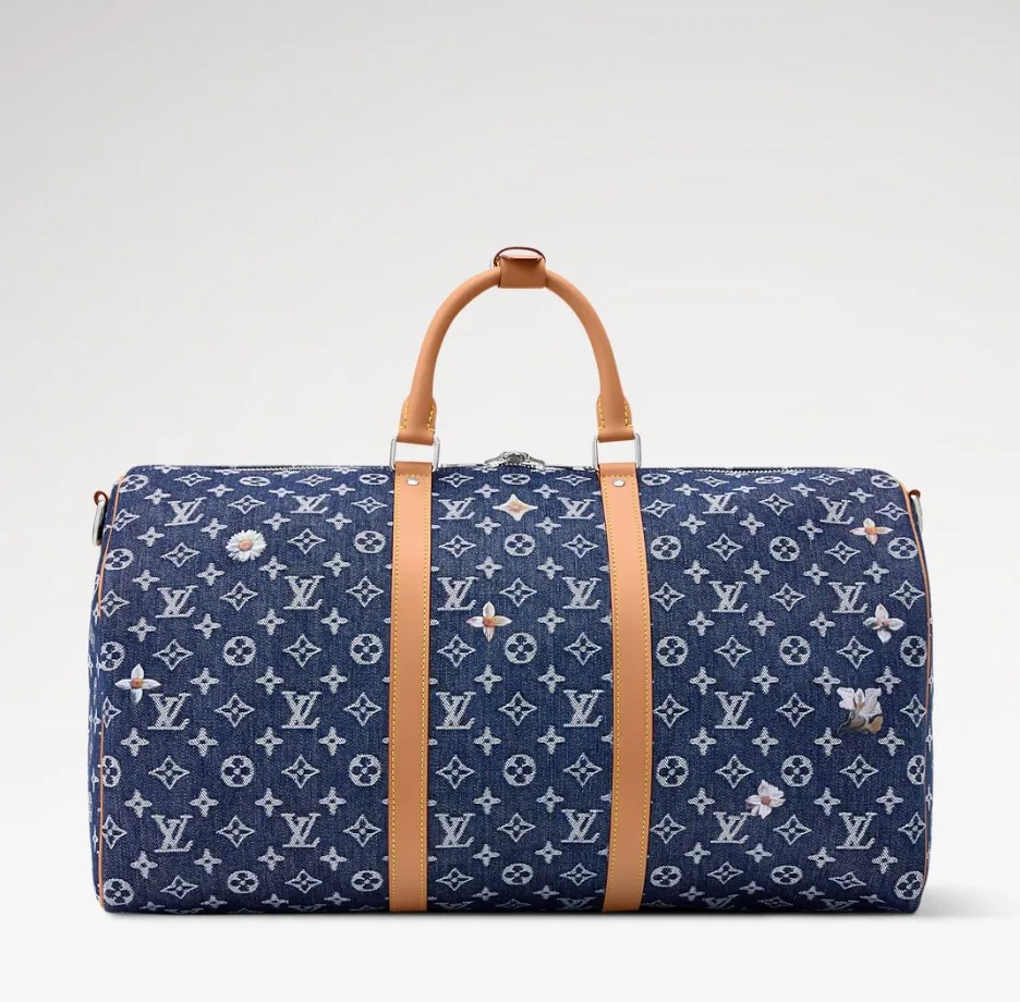 Louis Vuitton Keepall Bandouliere 50 Travel Bag / Blue Denim Silver Hardware - Image 6