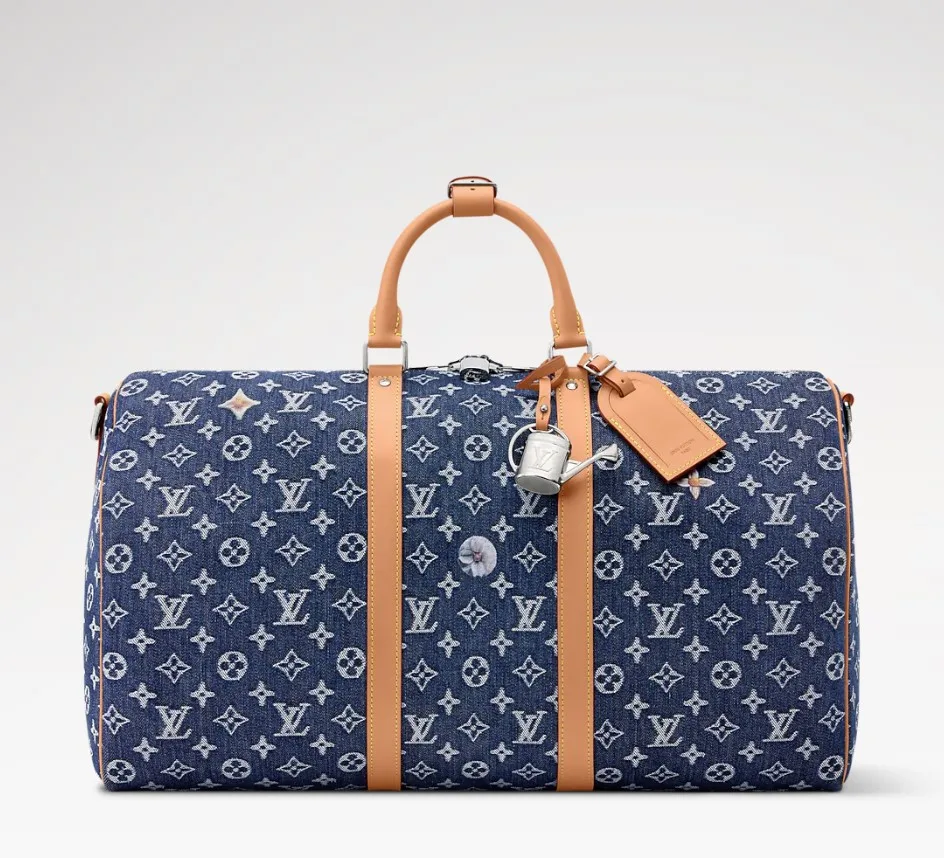 Louis Vuitton Keepall Bandouliere 50 Travel Bag / Blue Denim Silver Hardware - Image 7