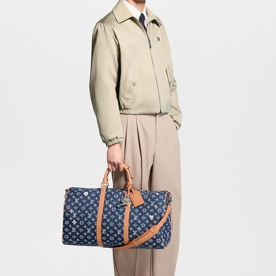 Alternative view of Louis Vuitton Keepall Bandouliere 50 Travel Bag / Blue Denim Silver Hardware
