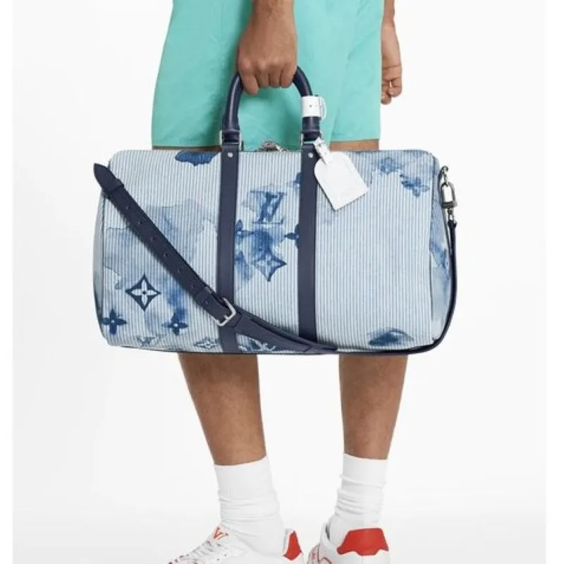 Louis Vuitton Keepall Bandouliere 50 Travel Bag / Blue Silver Hardware - Image 2