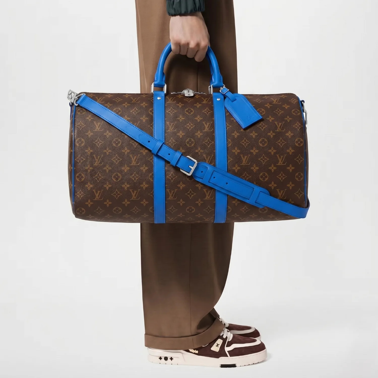 Louis Vuitton Keepall Bandouliere 50 Travel Bag / Brown/ Blue Silver Hardware - Image 2