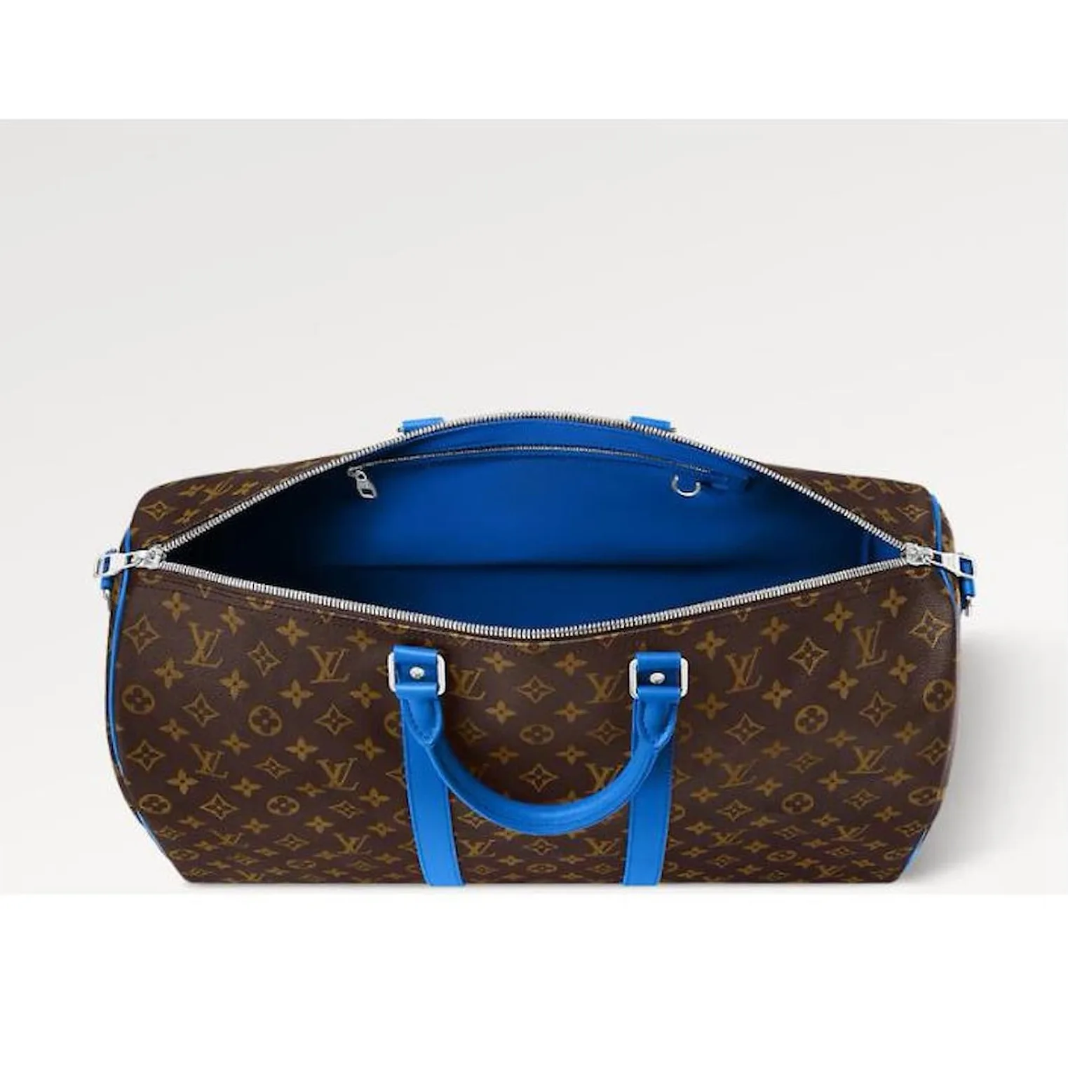 Louis Vuitton Keepall Bandouliere 50 Travel Bag / Brown/ Blue Silver Hardware - Image 3