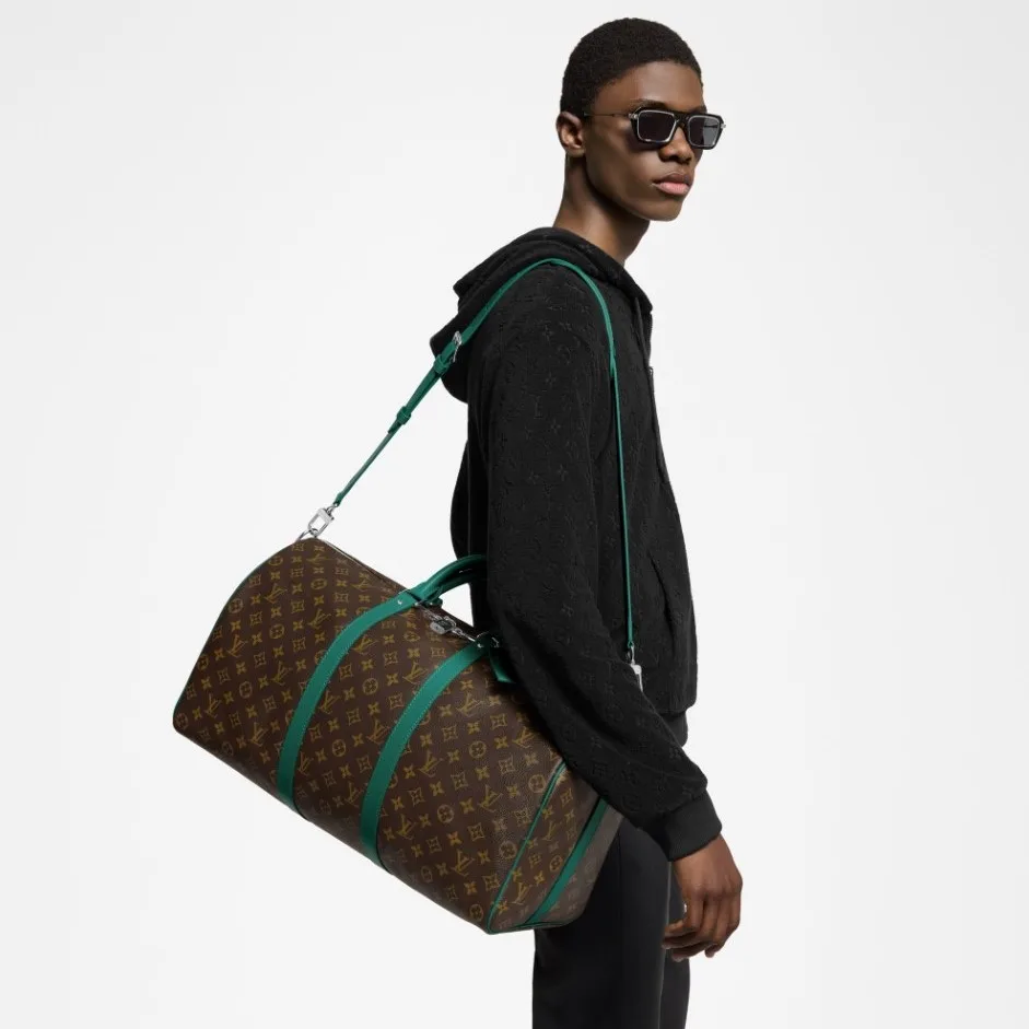 Louis Vuitton Keepall Bandouliere 50 Travel Bag / Brown/ Green Silver Hardware - Image 2