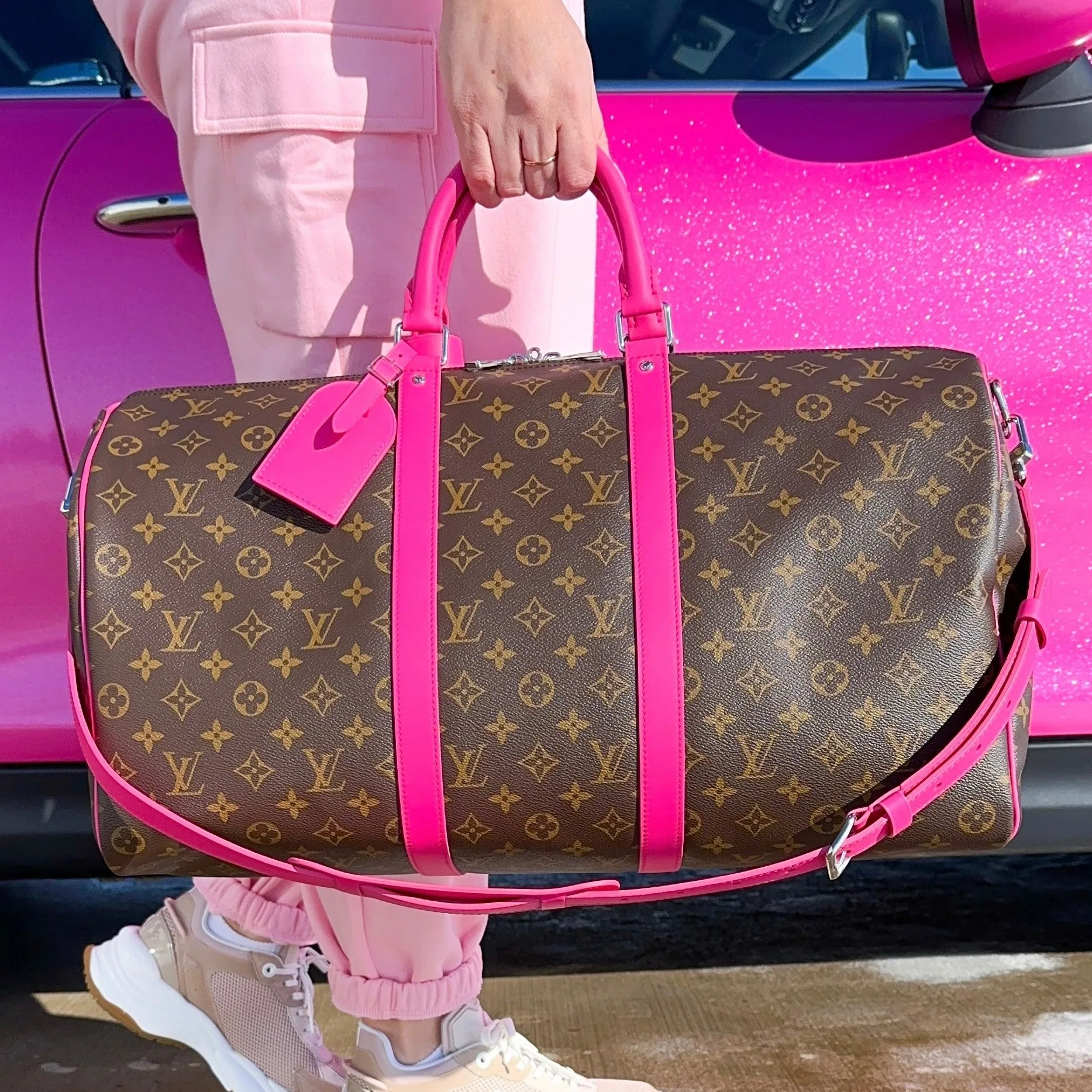 Louis Vuitton Keepall Bandouliere 50 Travel Bag / Brown/ Pink Silver Hardware - Image 2
