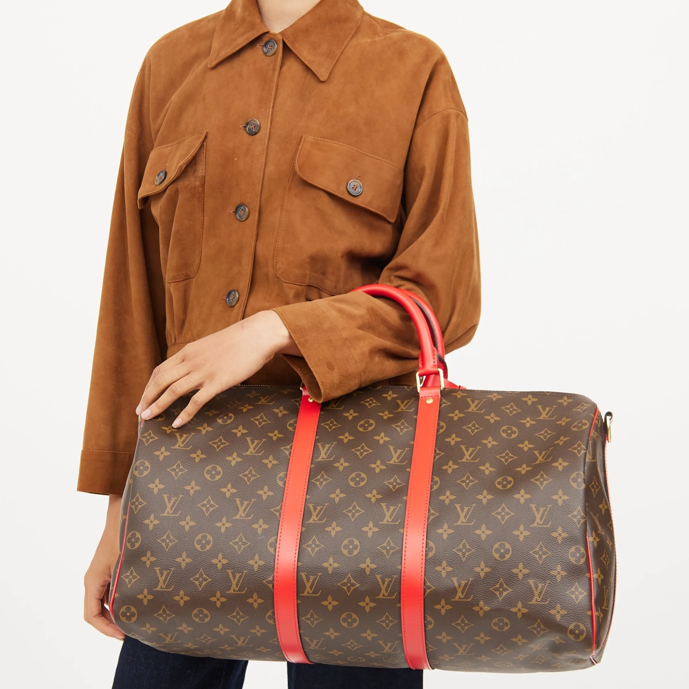 Louis Vuitton Keepall Bandouliere 50 Travel Bag / Brown/ Red Silver Hardware - Image 2