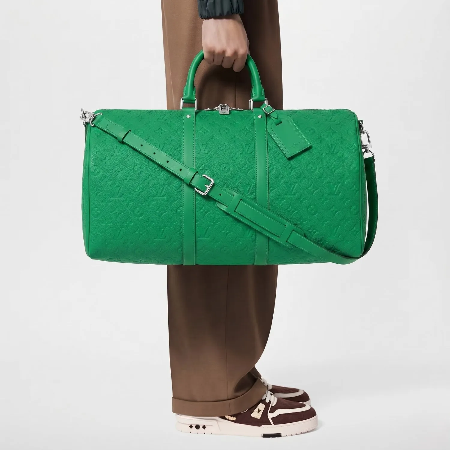 Alternative view of Louis Vuitton Keepall Bandouliere 50 Travel Bag / Green Silver Hardware