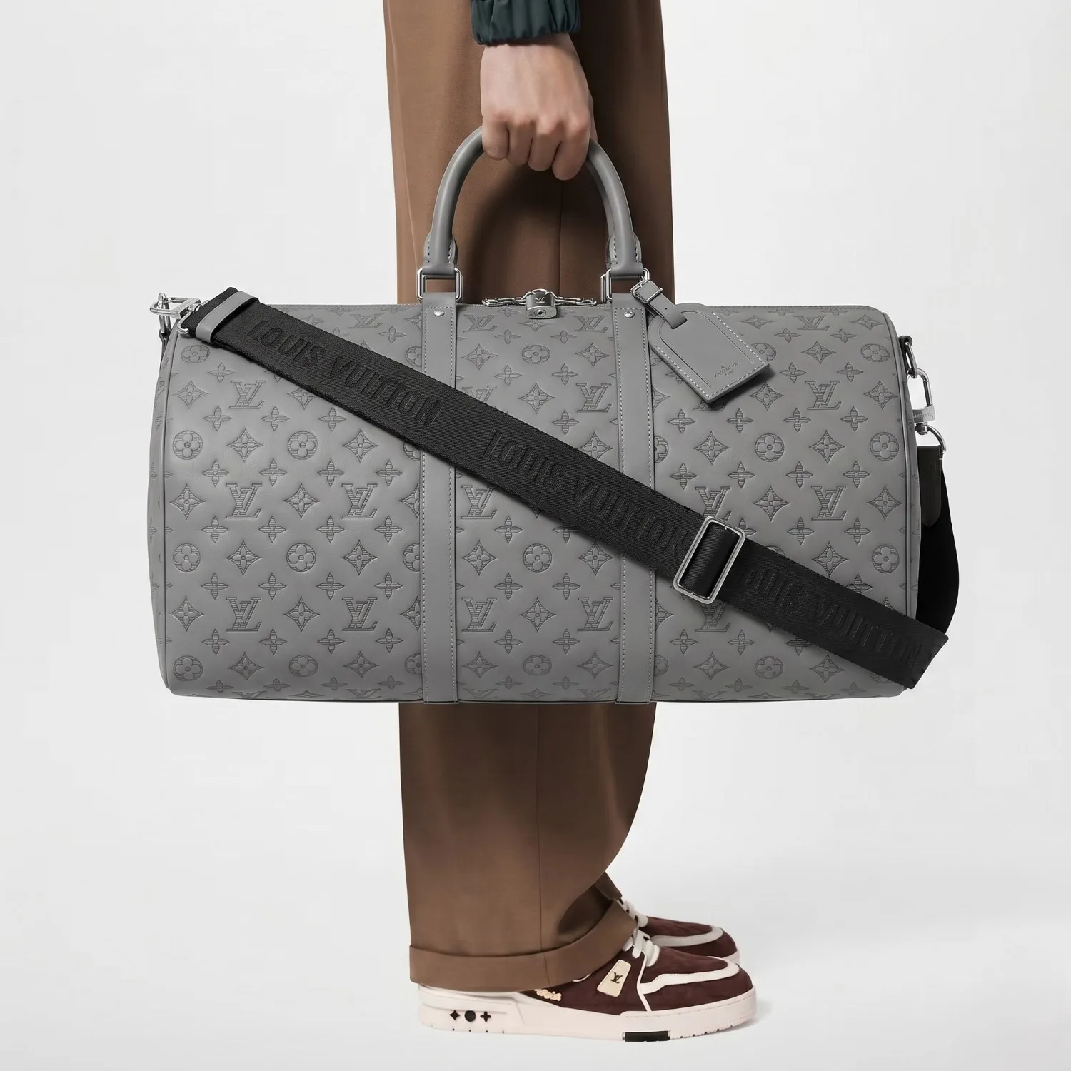 Alternative view of Louis Vuitton Keepall Bandouliere 50 Travel Bag / Grey Black Hardware
