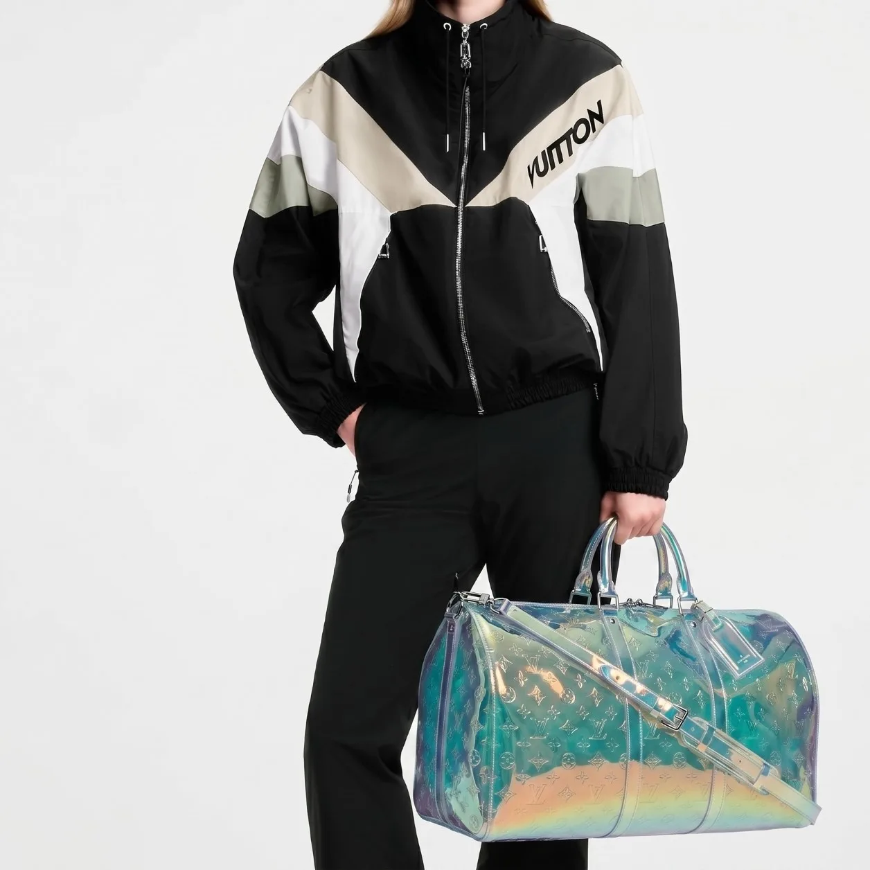 Louis Vuitton Keepall Bandouliere 50 Travel Bag / Iridescent Prism Monogram PVC Silver Hardware - Image 2
