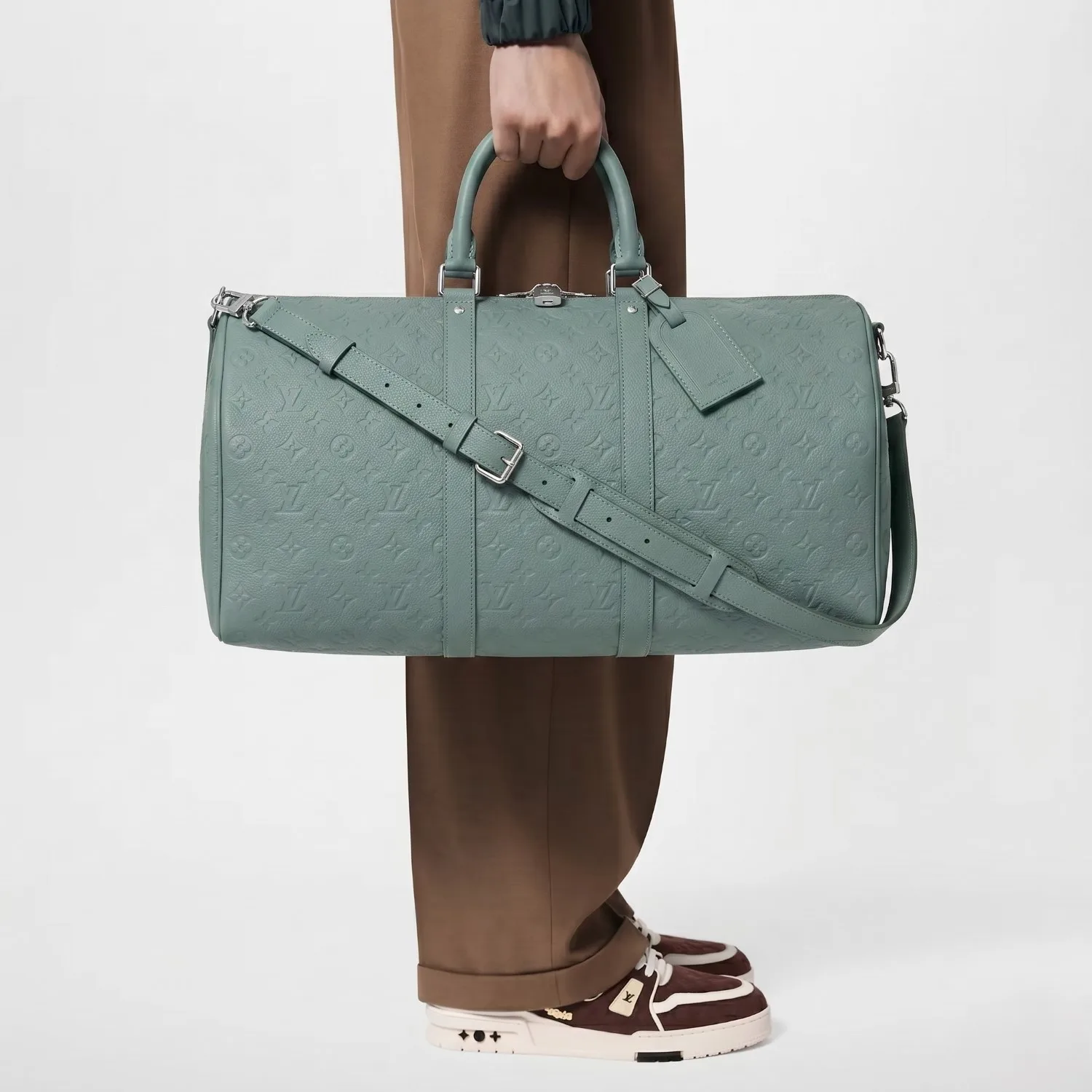 Louis Vuitton Keepall Bandouliere 50 Travel Bag / Misty Lake Green Silver Hardware - Image 2
