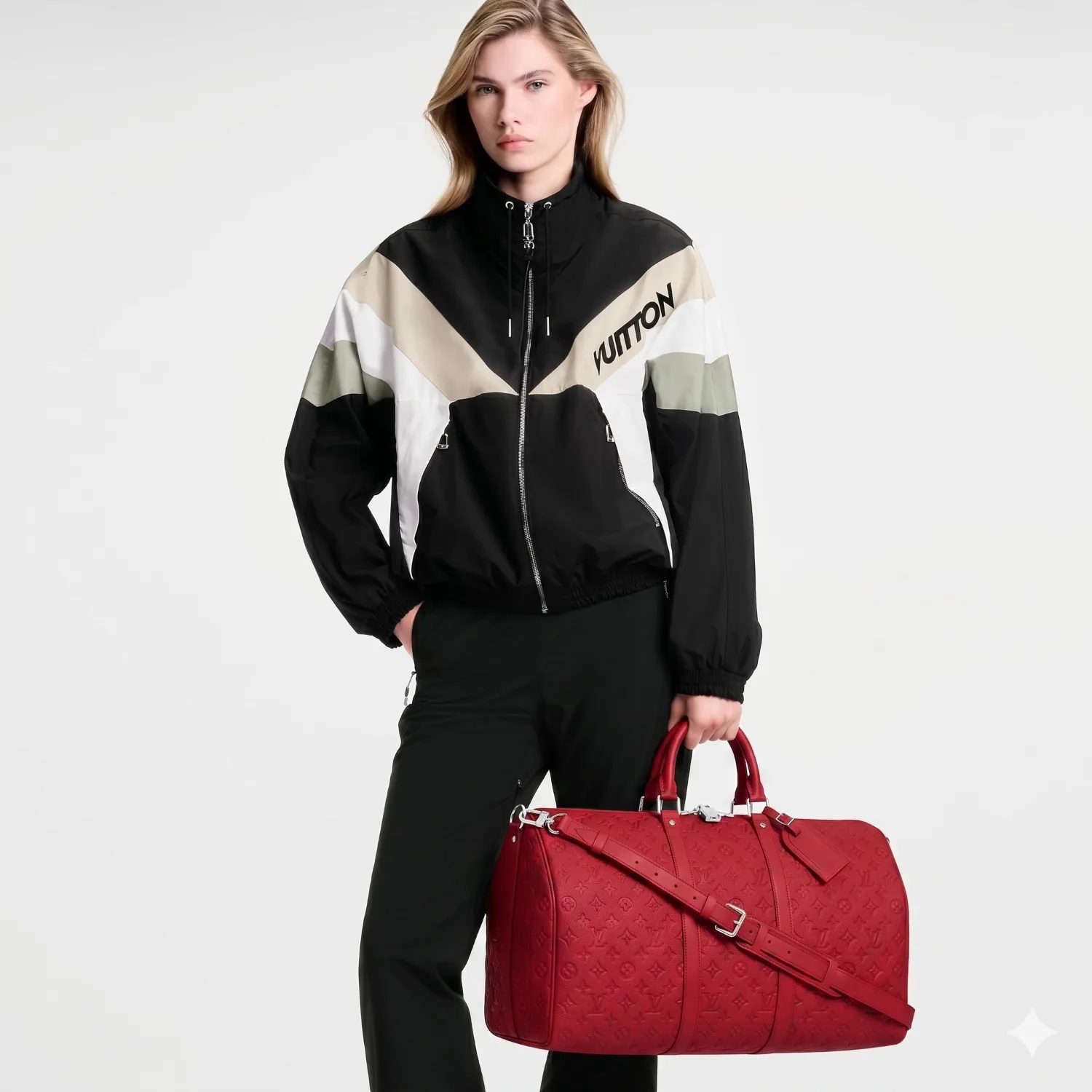 Louis Vuitton Keepall Bandouliere 50 Travel Bag / Red Silver Hardware - Image 2