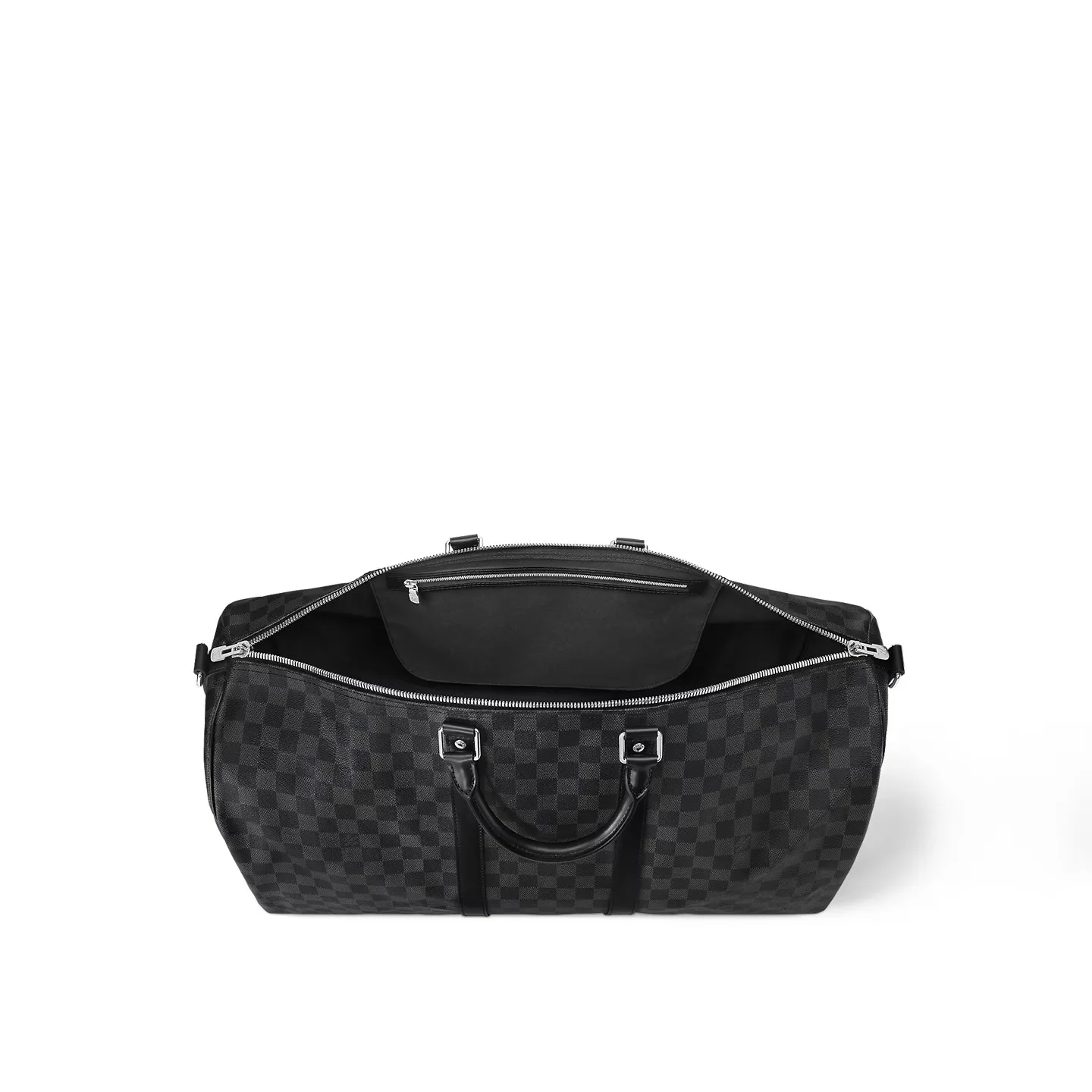 Louis Vuitton Keepall Bandouliere 55 Travel Bag / Black Damier Graphite Silver Hardware - Image 5