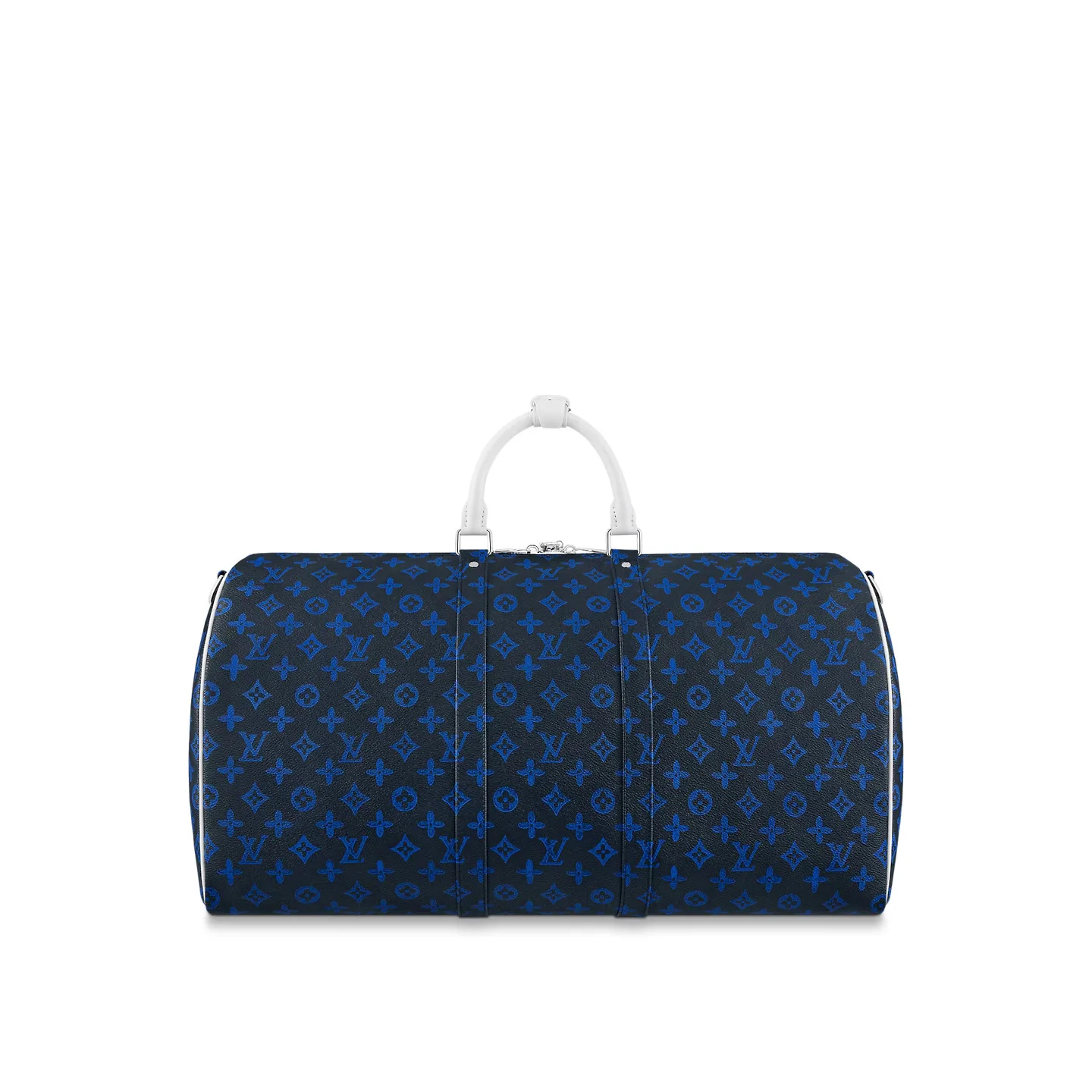 Louis Vuitton Keepall Bandouliere 55 Travel Bag / Blue Silver Hardware - Image 6