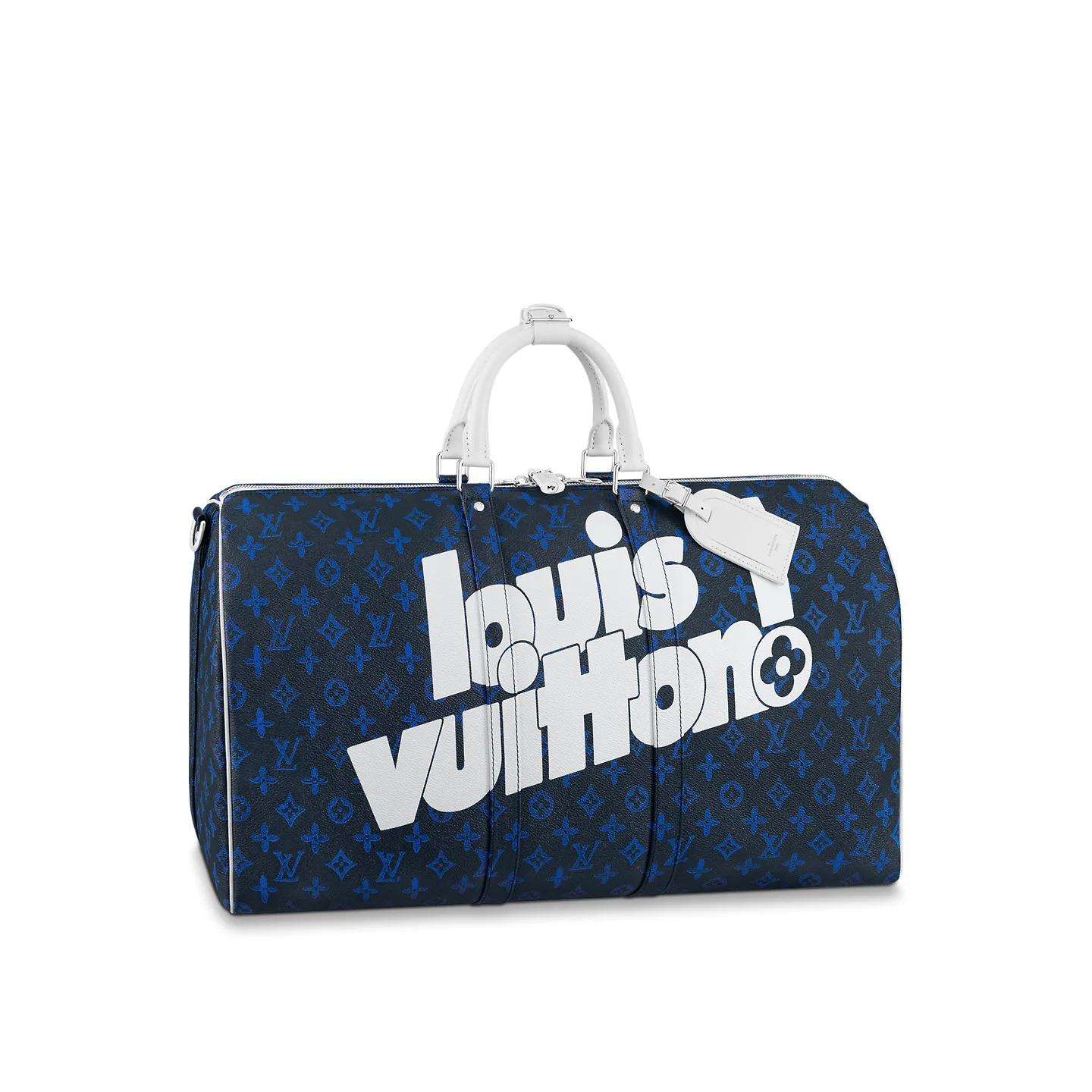 Louis Vuitton Keepall Bandouliere 55 Travel Bag / Blue Silver Hardware - Image 5