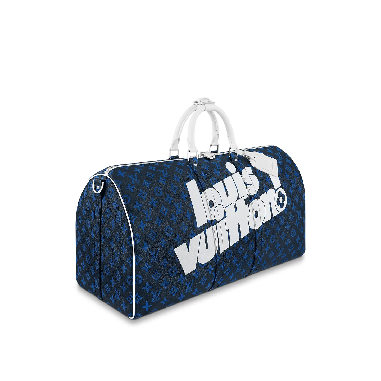 Louis Vuitton Keepall Bandouliere 55 Travel Bag / Blue Silver Hardware - Image 4