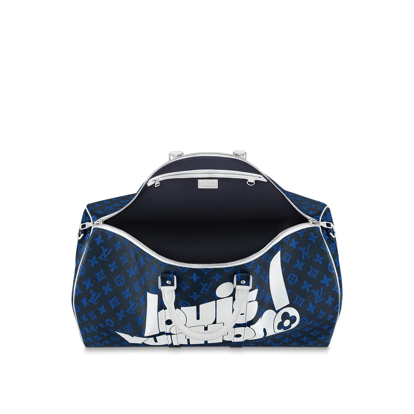 Louis Vuitton Keepall Bandouliere 55 Travel Bag / Blue Silver Hardware - Image 3