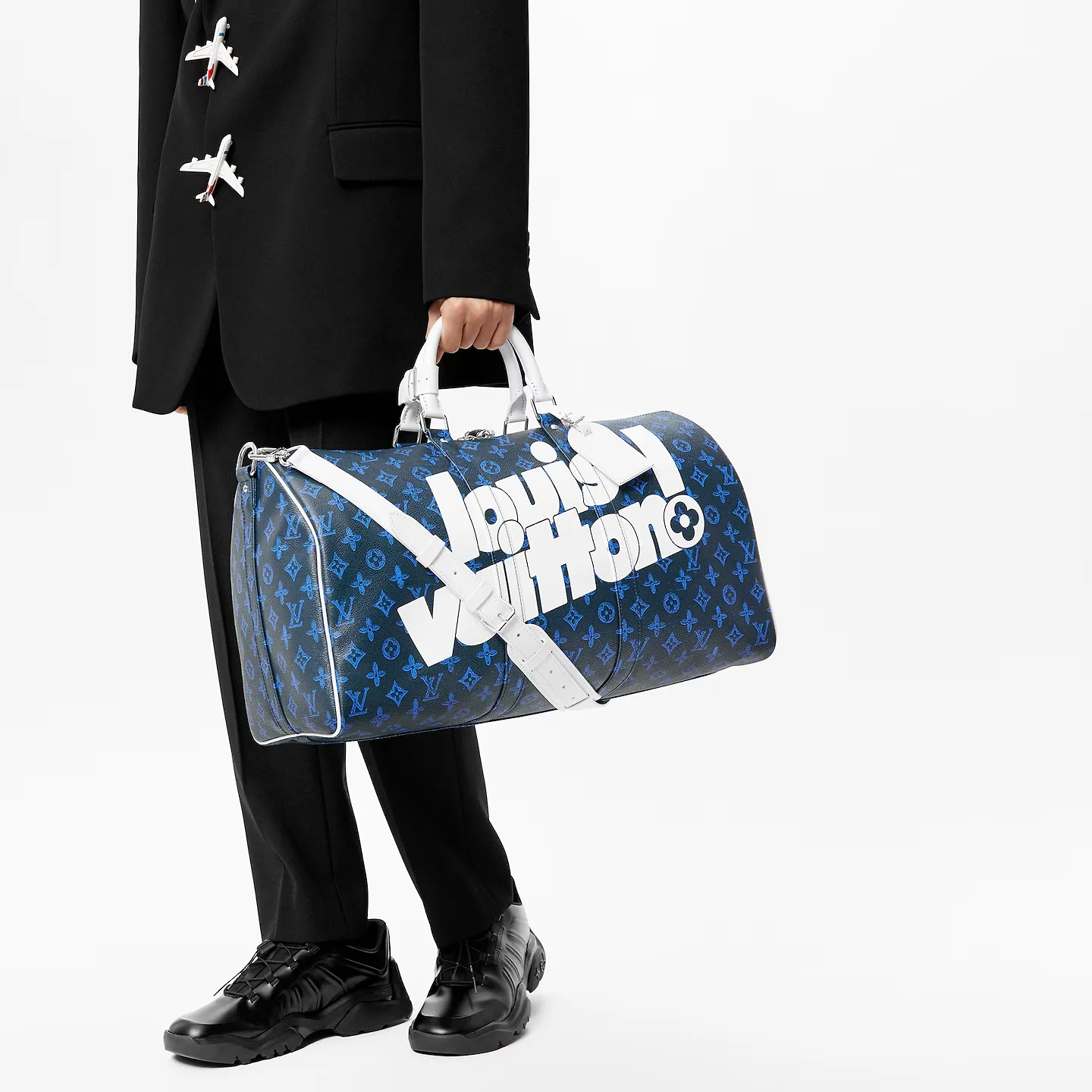 Louis Vuitton Keepall Bandouliere 55 Travel Bag / Blue Silver Hardware - Image 2