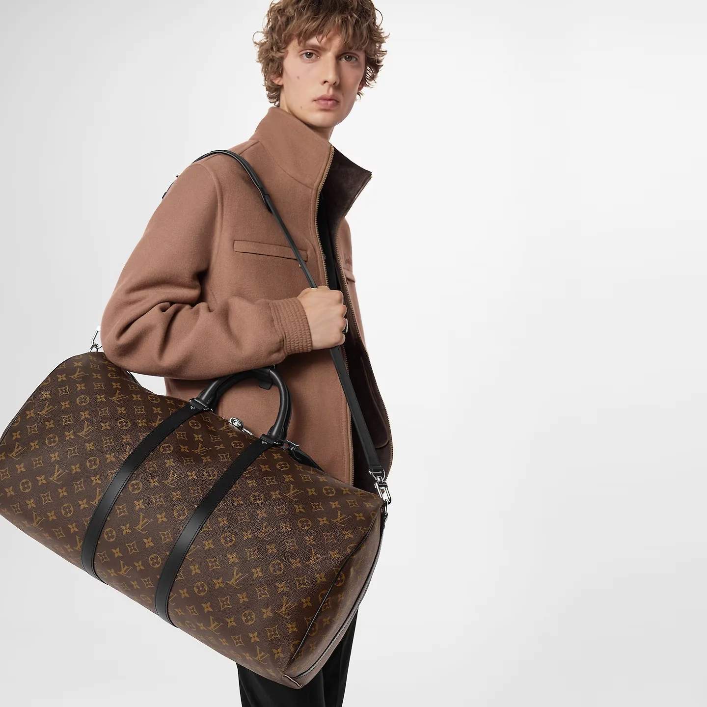 Louis Vuitton Keepall Bandouliere 55 Travel Bag / Brown Monogram Silver Hardware - Image 3