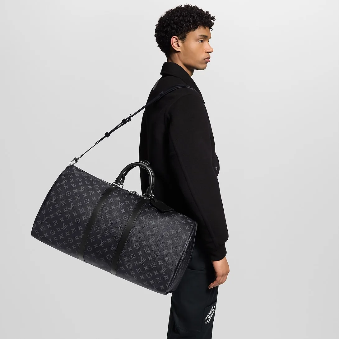 Louis Vuitton Keepall Bandouliere 55 Travel Bag / Black Monogram Eclipse Silver Hardawre - Image 3