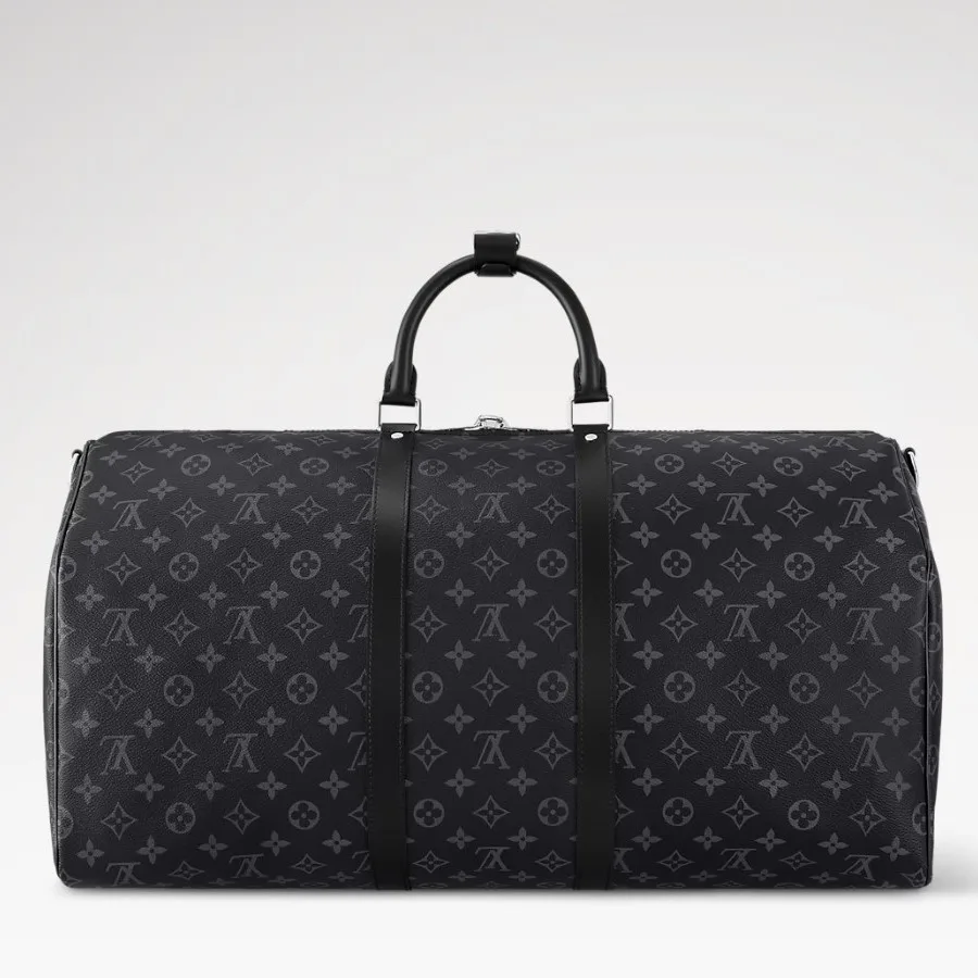 Louis Vuitton Keepall Bandouliere 55 Travel Bag / Black Monogram Eclipse Silver Hardawre - Image 6
