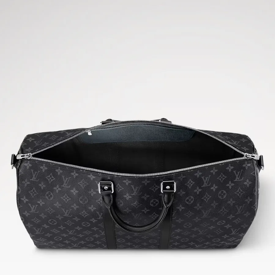Louis Vuitton Keepall Bandouliere 55 Travel Bag / Black Monogram Eclipse Silver Hardawre - Image 5