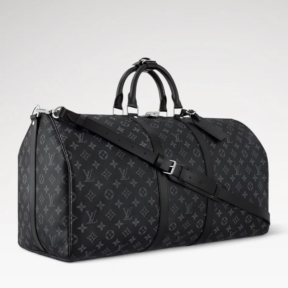 Louis Vuitton Keepall Bandouliere 55 Travel Bag / Black Monogram Eclipse Silver Hardawre - Image 4