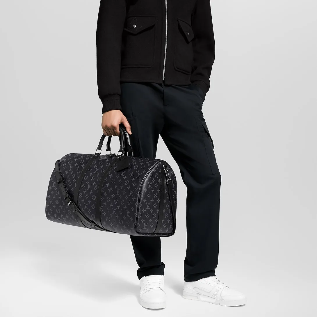 Alternative view of Louis Vuitton Keepall Bandouliere 55 Travel Bag / Black Monogram Eclipse Silver Hardawre