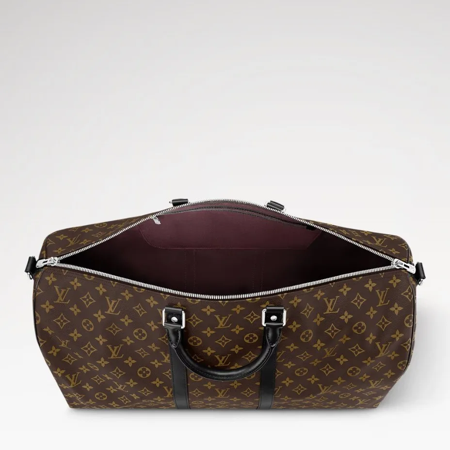 Louis Vuitton Keepall Bandouliere 55 Travel Bag / Brown Monogram Silver Hardware - Image 7