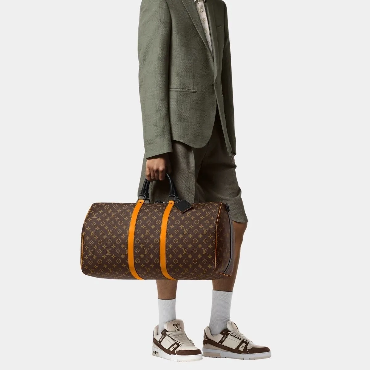 Louis Vuitton Keepall Bandouliere 55 Travel Bag / Brown/ Radiant Sun Monogram Black Hardware - Image 2