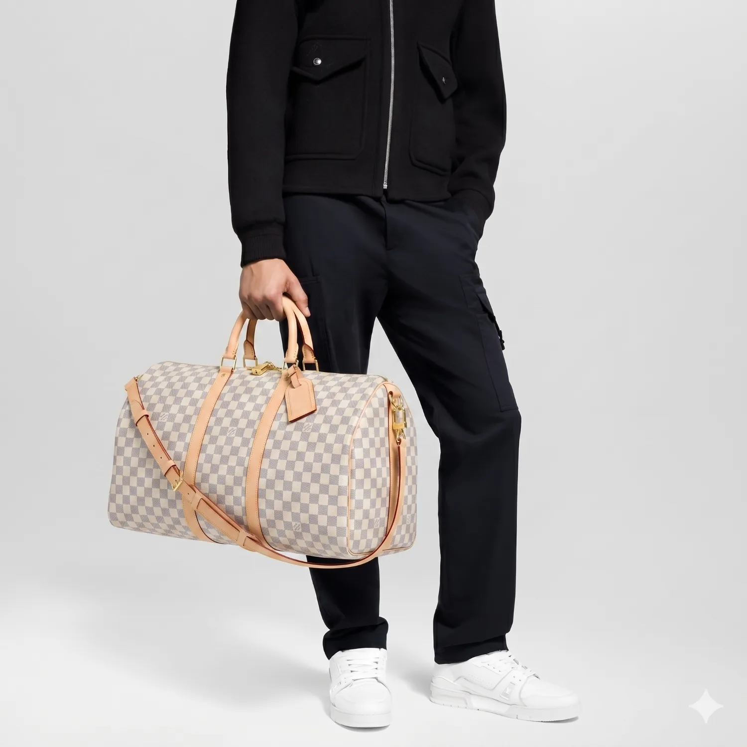 Louis Vuitton Keepall Bandouliere 55 Travel Bag / Damier Azur Gold Hardware - Image 2