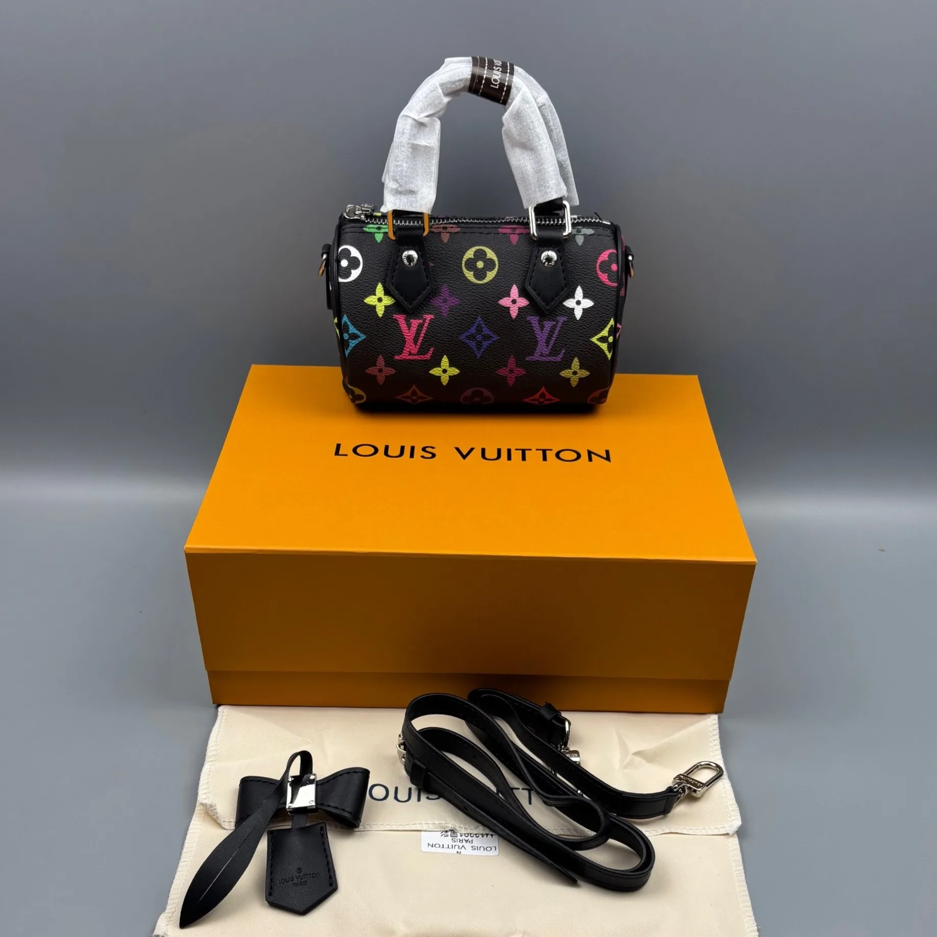 Louis Vuitton LV x TM Nano Speedy Top Handle Bag / Multicolore Noir Silver Hardware - Image 4