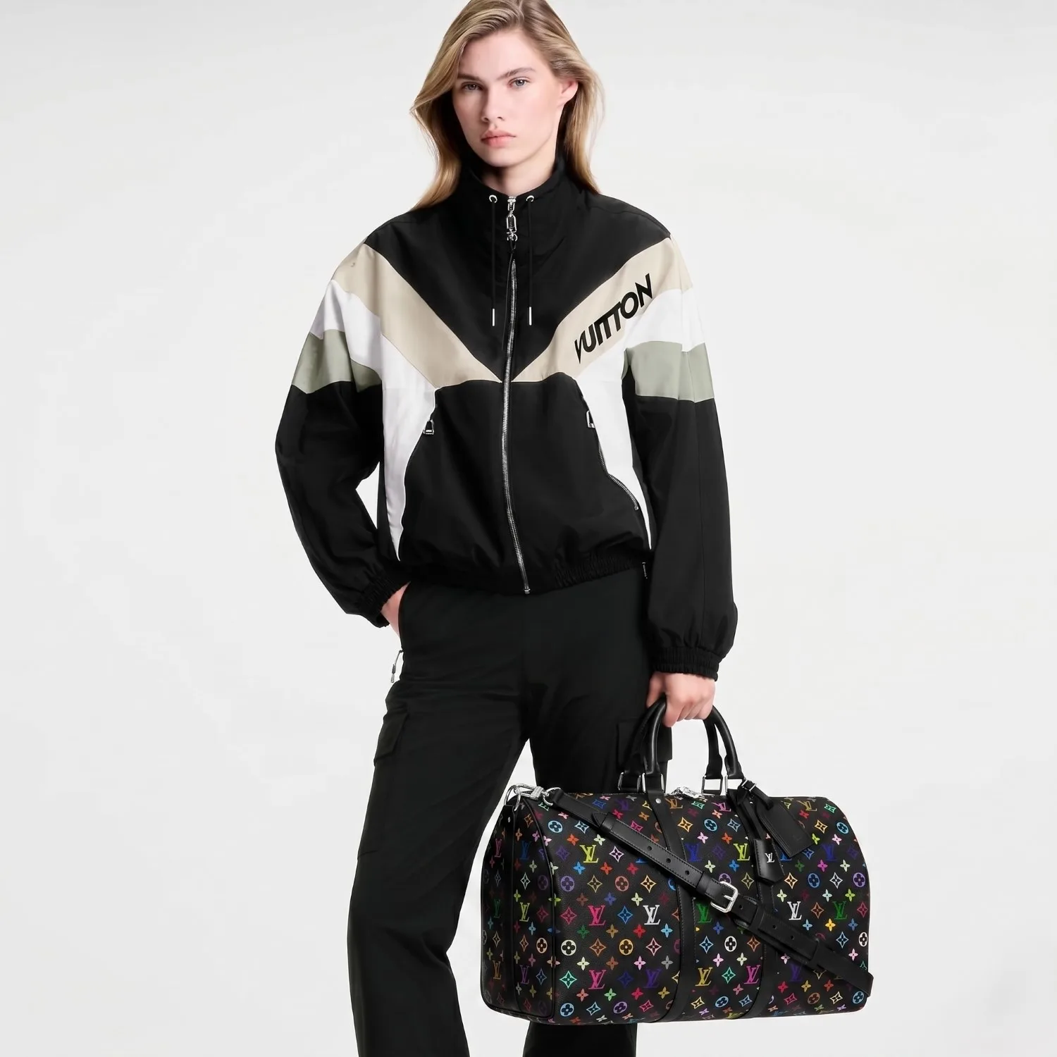 Alternative view of Louis Vuitton LV x TM Keepall Bandouliere 50 Travel Bag / Multicolore Black Silver Hardware