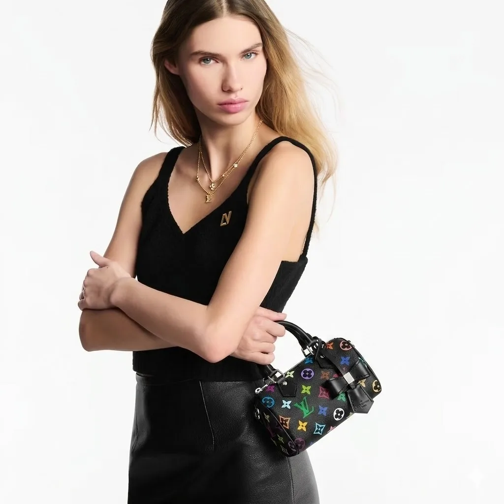 Alternative view of Louis Vuitton LV x TM Nano Speedy Top Handle Bag / Multicolore Noir Silver Hardware