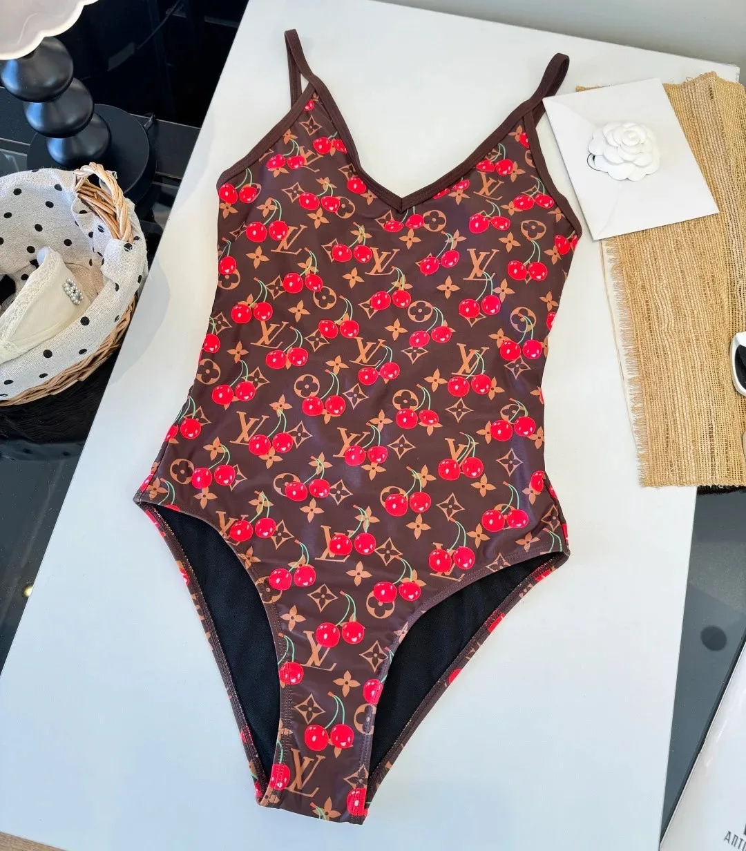 Louis Vuitton LV x TM One-Piece Swimsuit Brown Monogram Cerises - Image 5