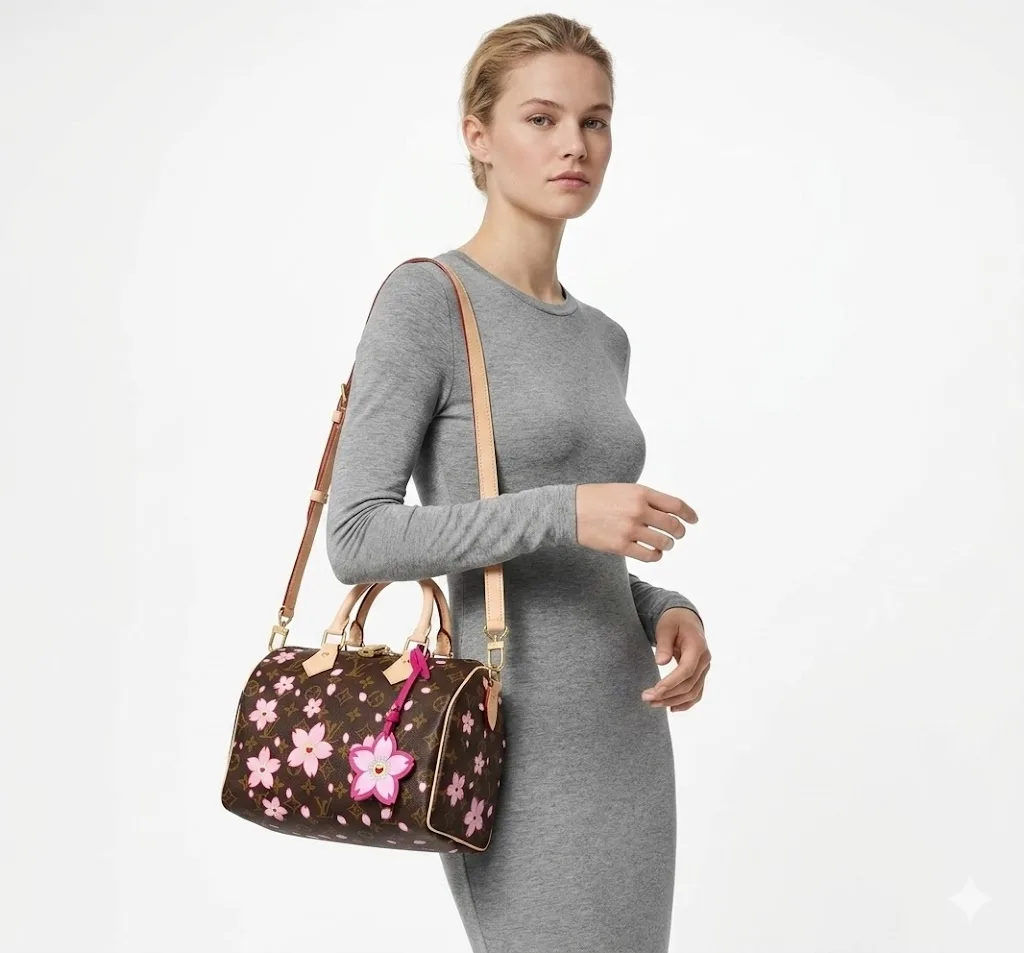 Alternative view of Louis Vuitton LV x TM Speedy Bandouliere 25 Top Handle Bag / Sakura Brown Gold Hardware