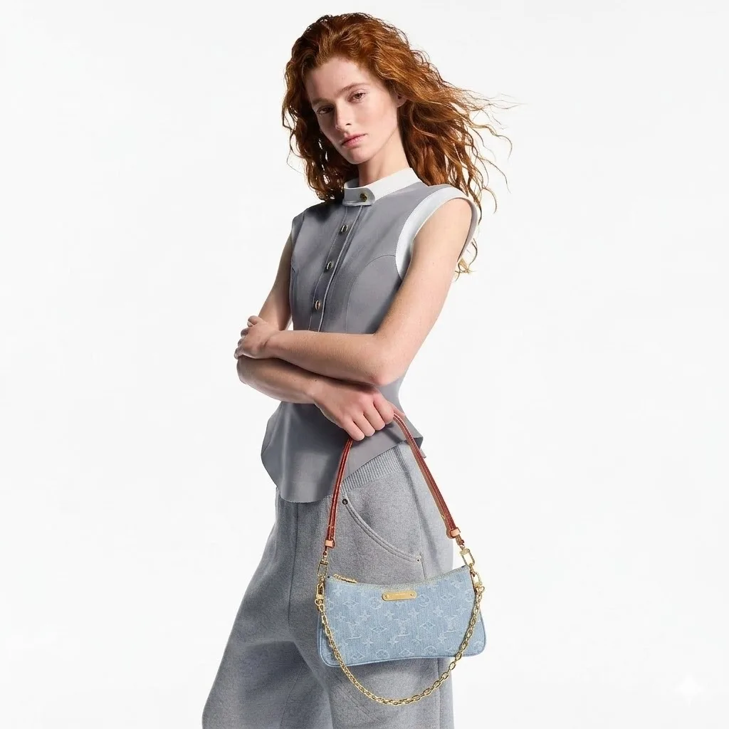 Louis Vuitton Liv Pochette Shoulder Bag / Blue Gold Hardware - Image 3